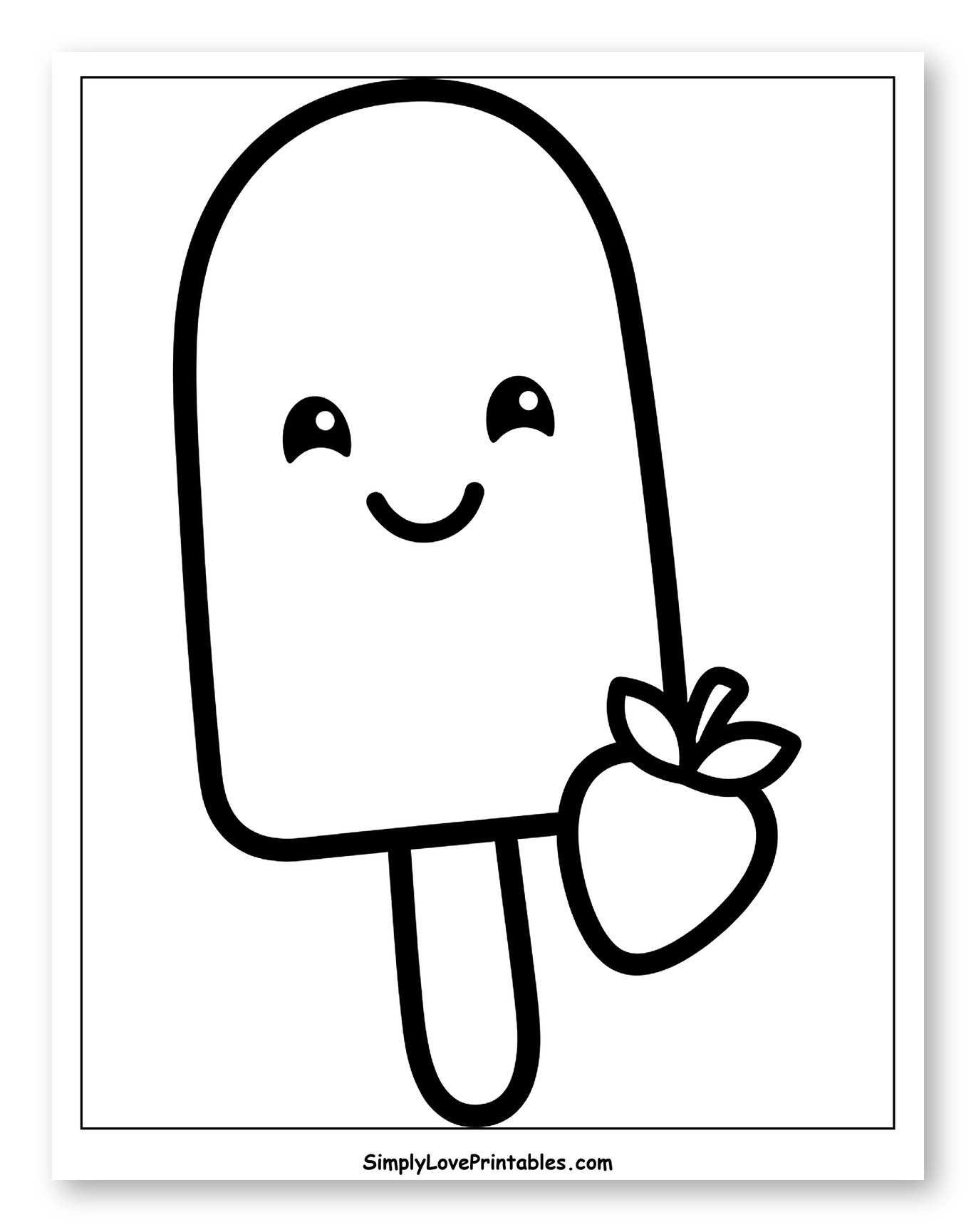 Happy Popsicle Holding a Strawberry to Color for Toddlers