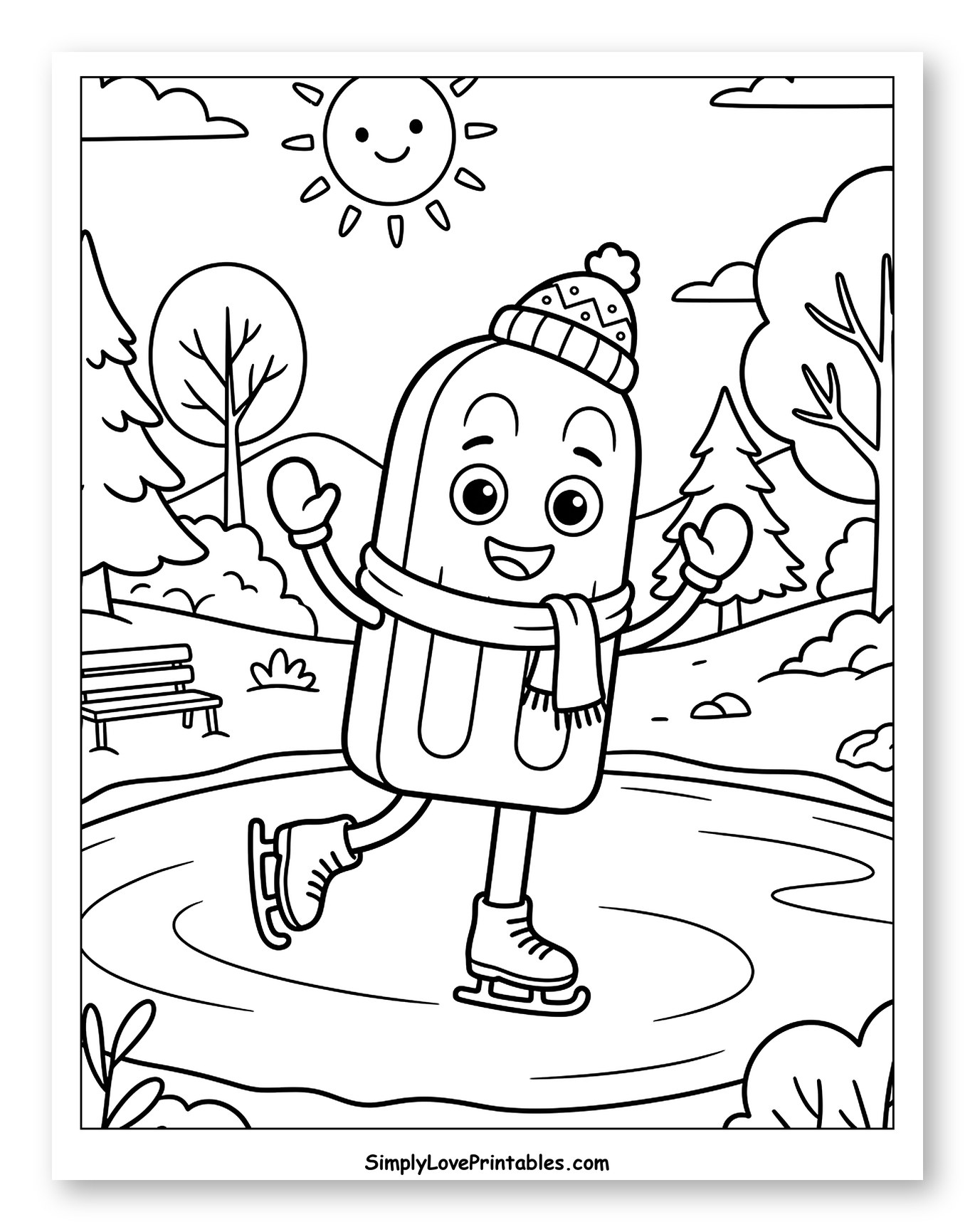 Happy Popsicle Ice Skating with Smiling Sun