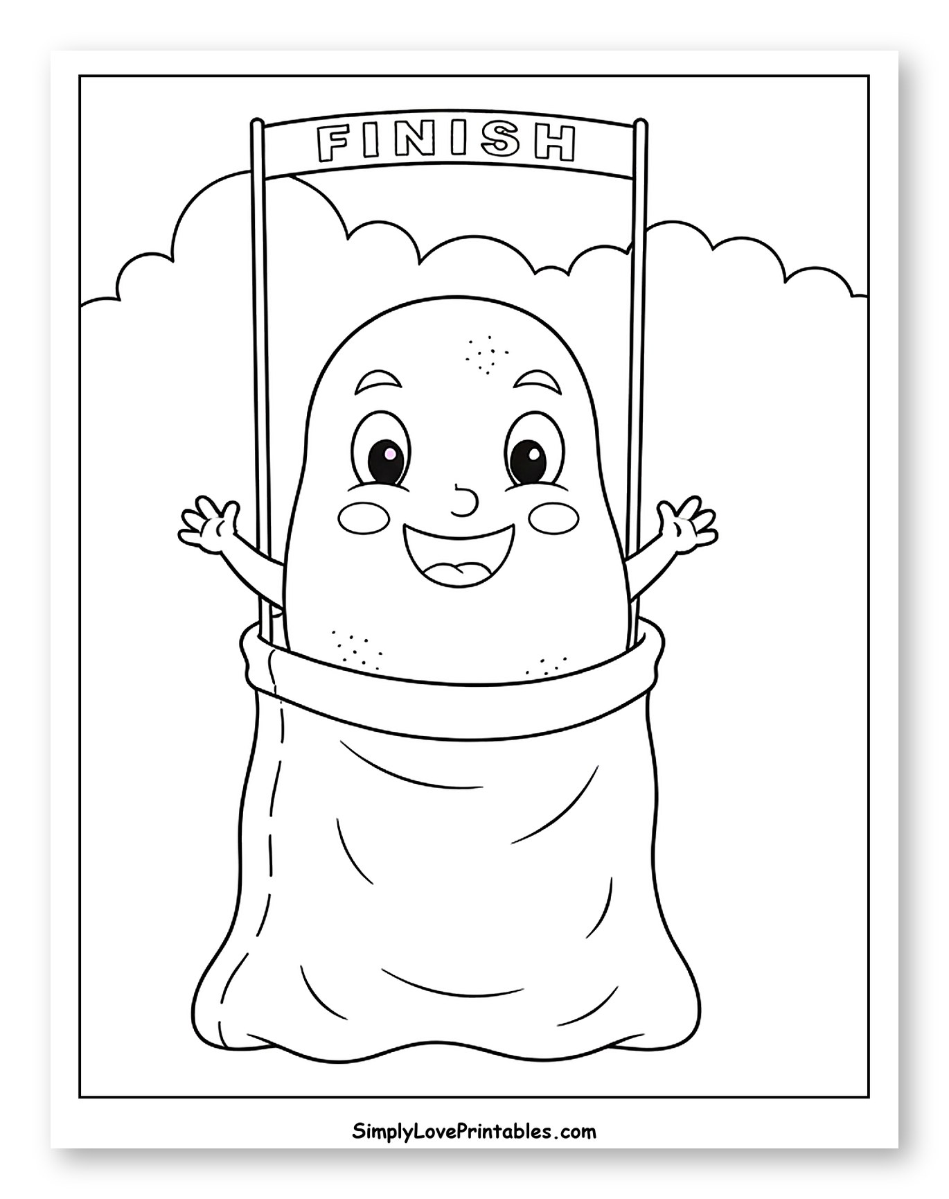 Happy Potato Character at Finish Line to Color for Kids