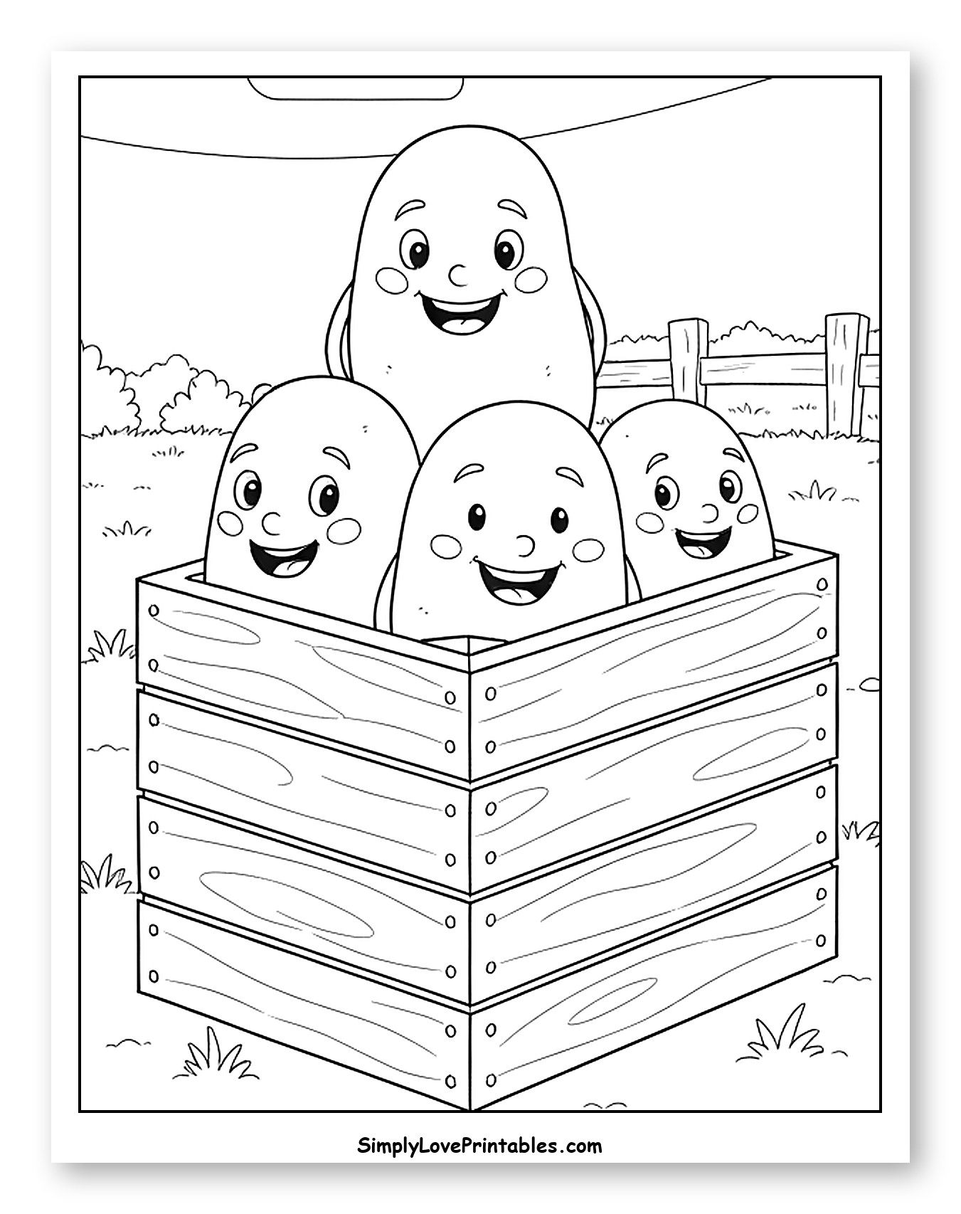 Happy Potatoes in a Wooden Crate