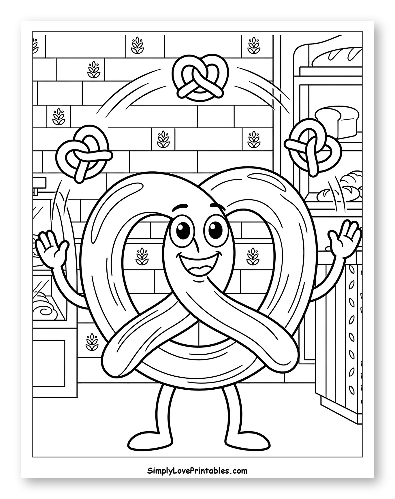 Happy Pretzel Juggling Other Pretzels Coloring Page for Kids