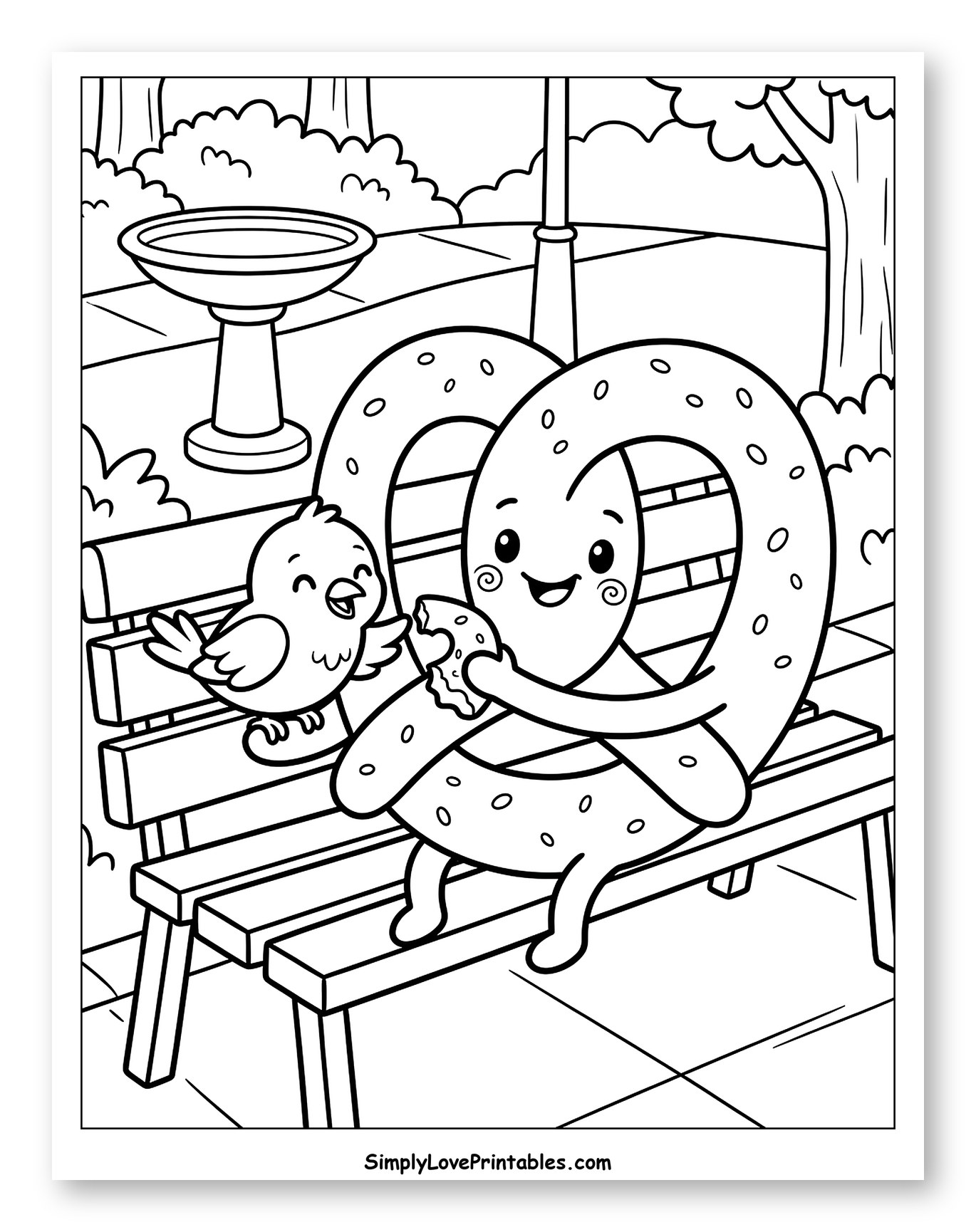 Happy Pretzel Sharing Donut with Bird