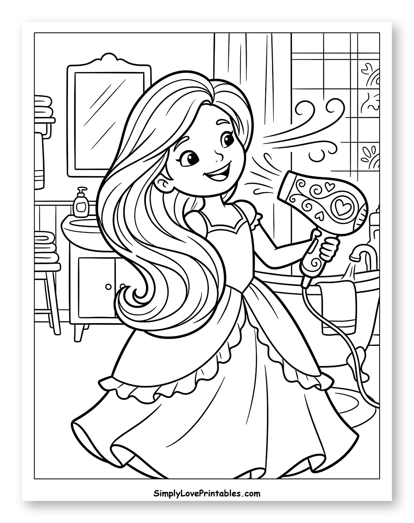 Happy Princess Drying Her Long Hair
