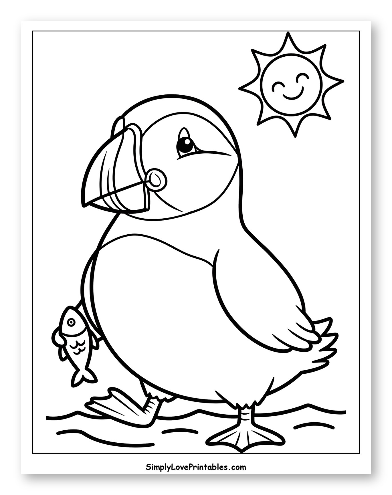 Happy Puffin with Fish and Sun