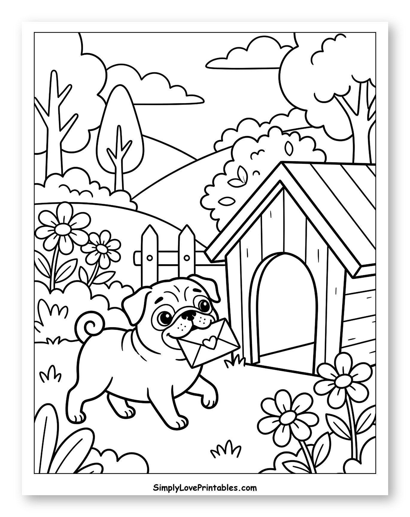 Happy Pug Carrying a Love Letter