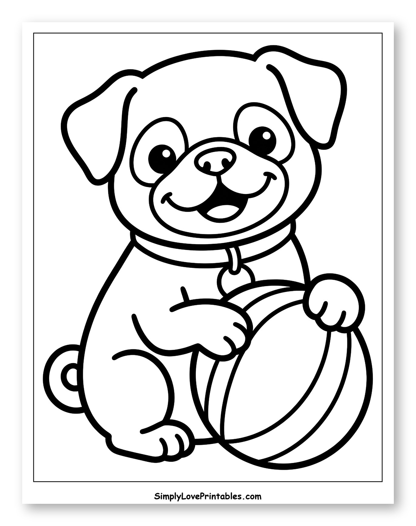 Happy Pug Dog Playing with Ball