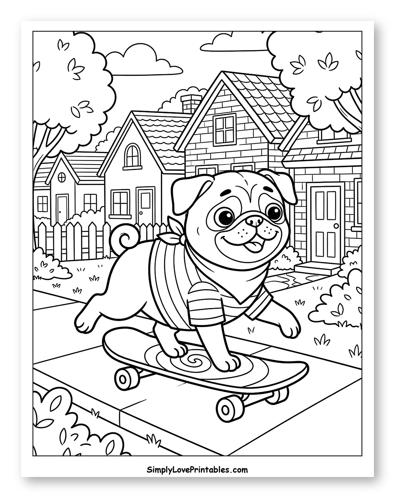 Happy Pug on a Skateboard