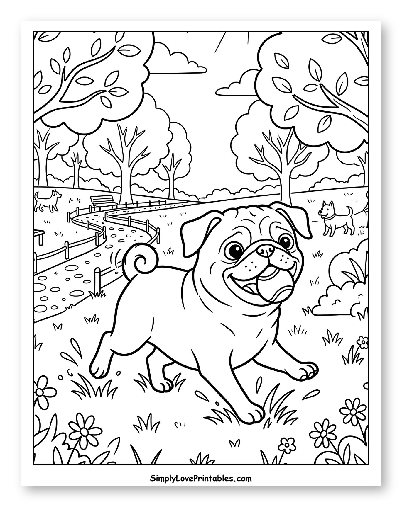 Happy Pug Running in Sunny Park with Ball