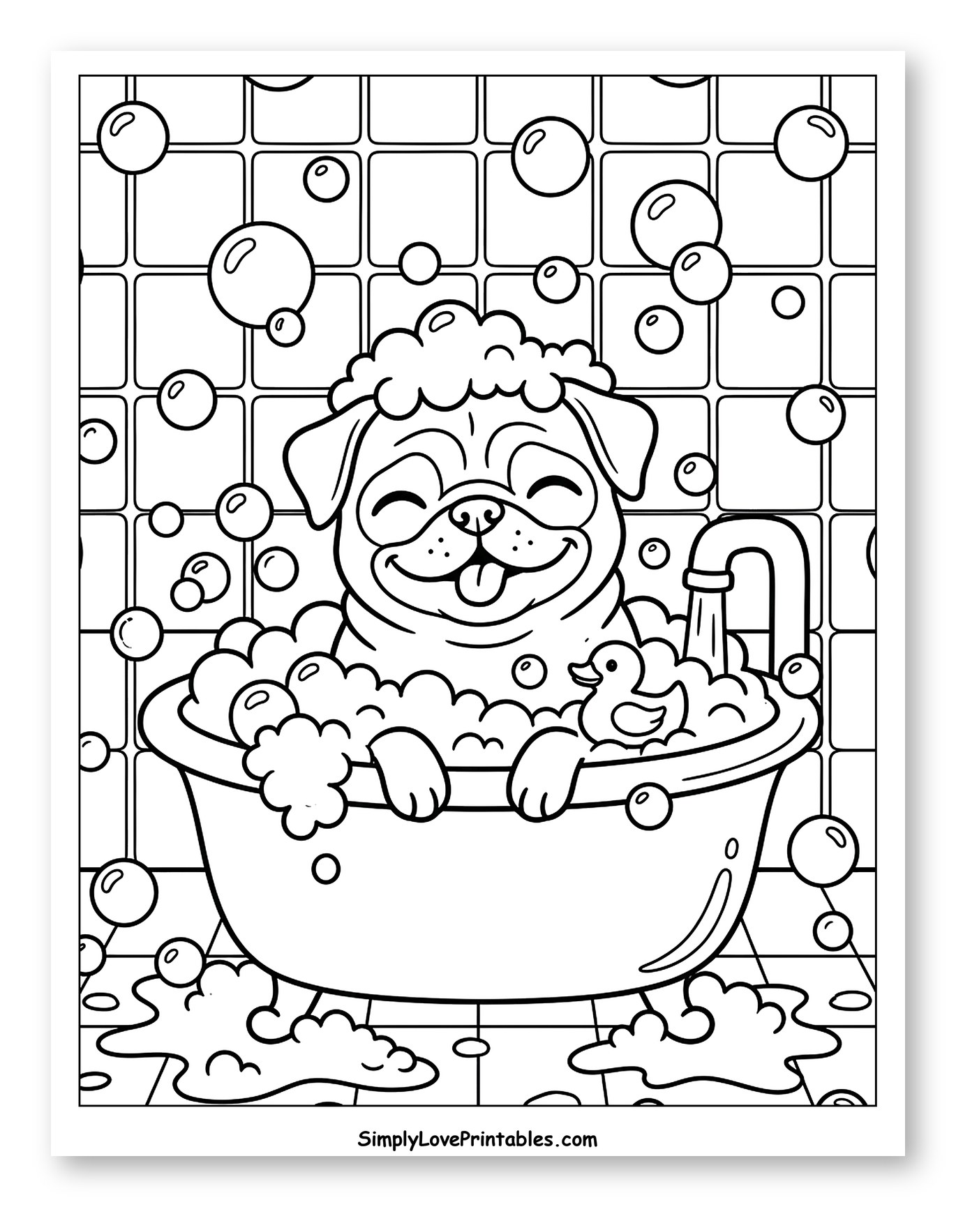 Happy Pug Taking a Bubble Bath