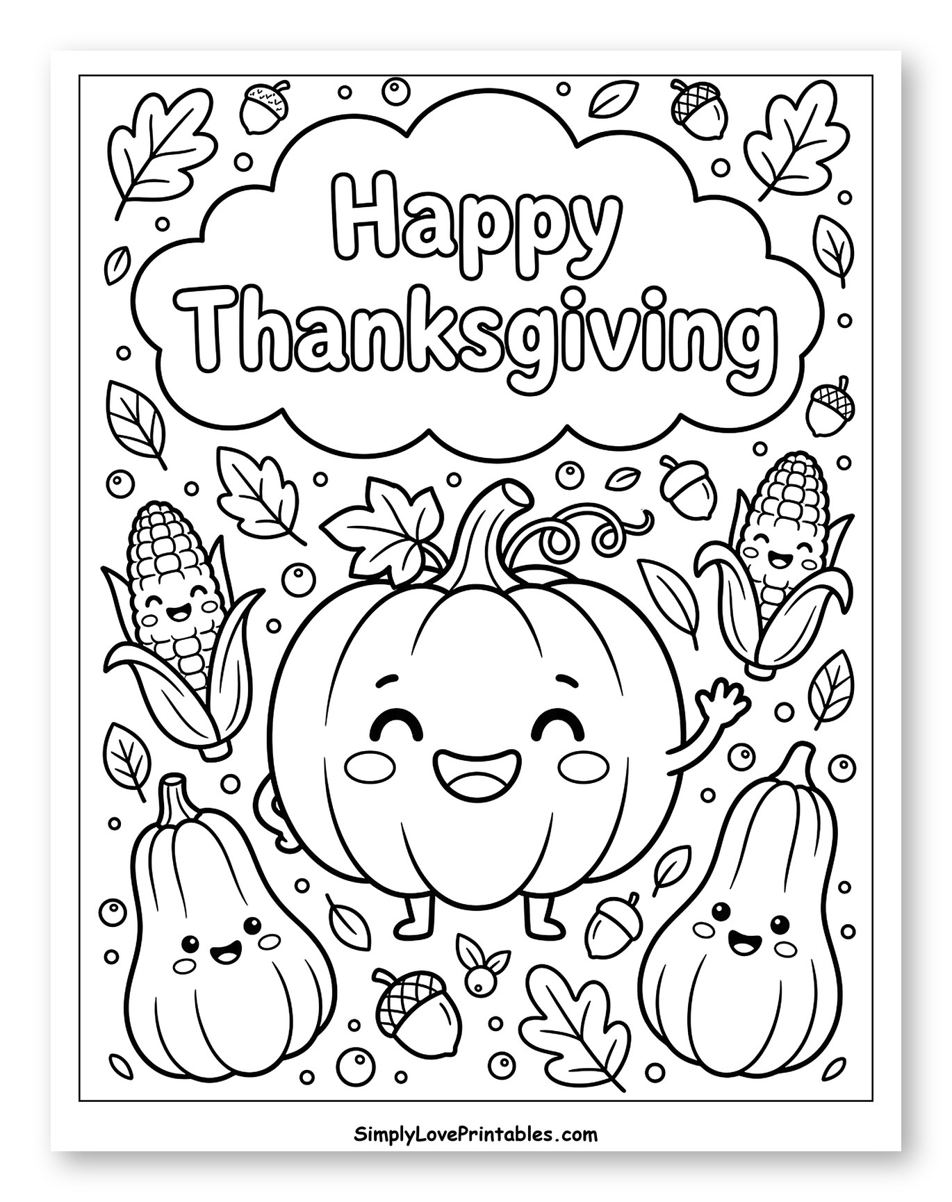 Happy Pumpkin and Kawaii Thanksgiving Vegetables