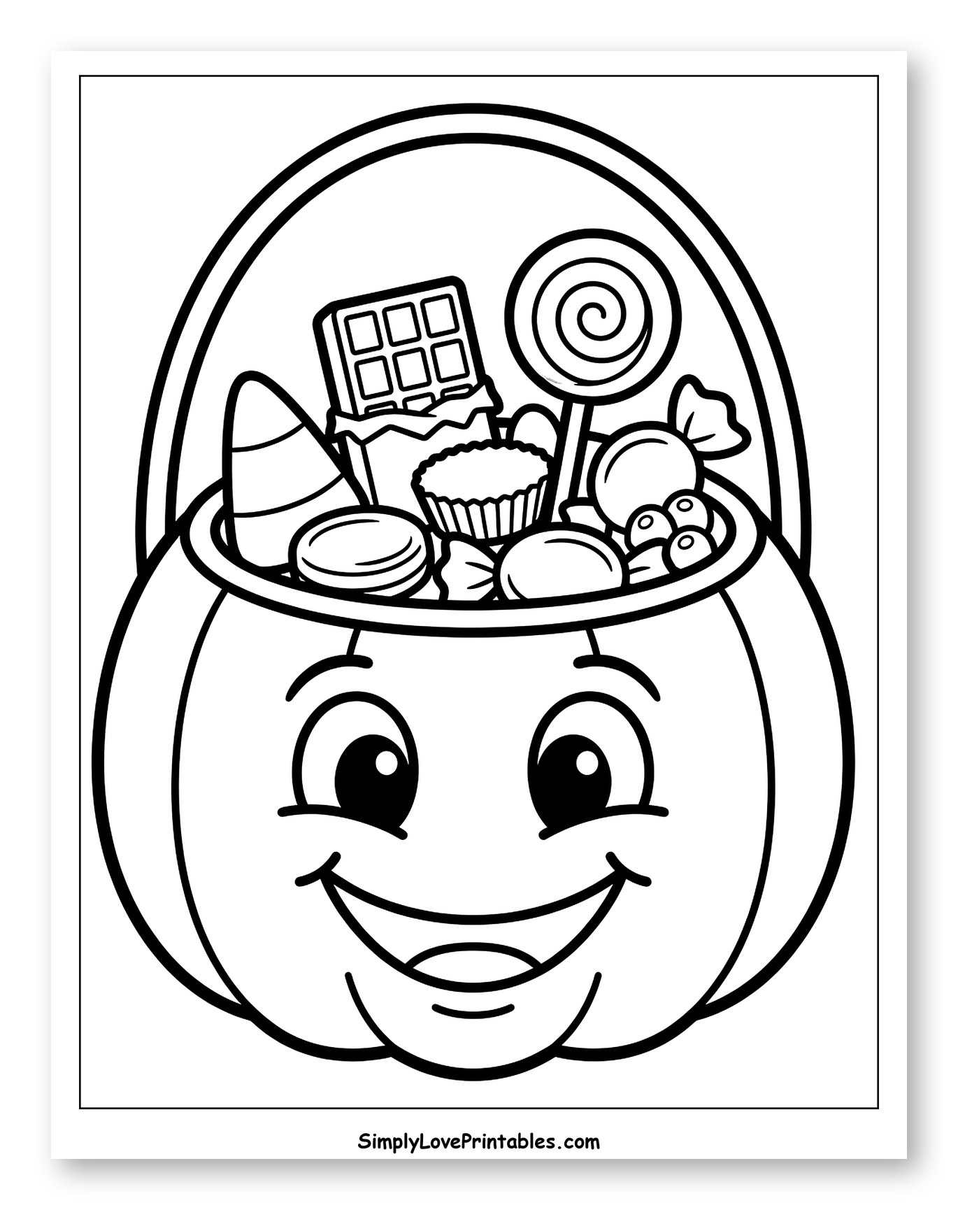 Happy Pumpkin Bucket Full of Halloween Candy to Color for Toddlers