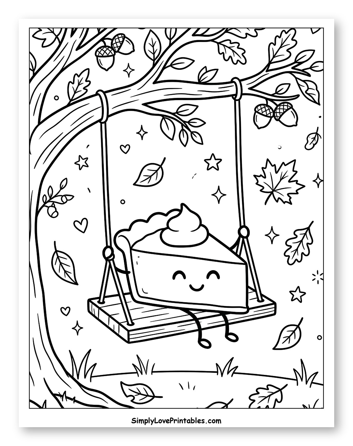 Happy Pumpkin Pie Slice on a Tree Swing