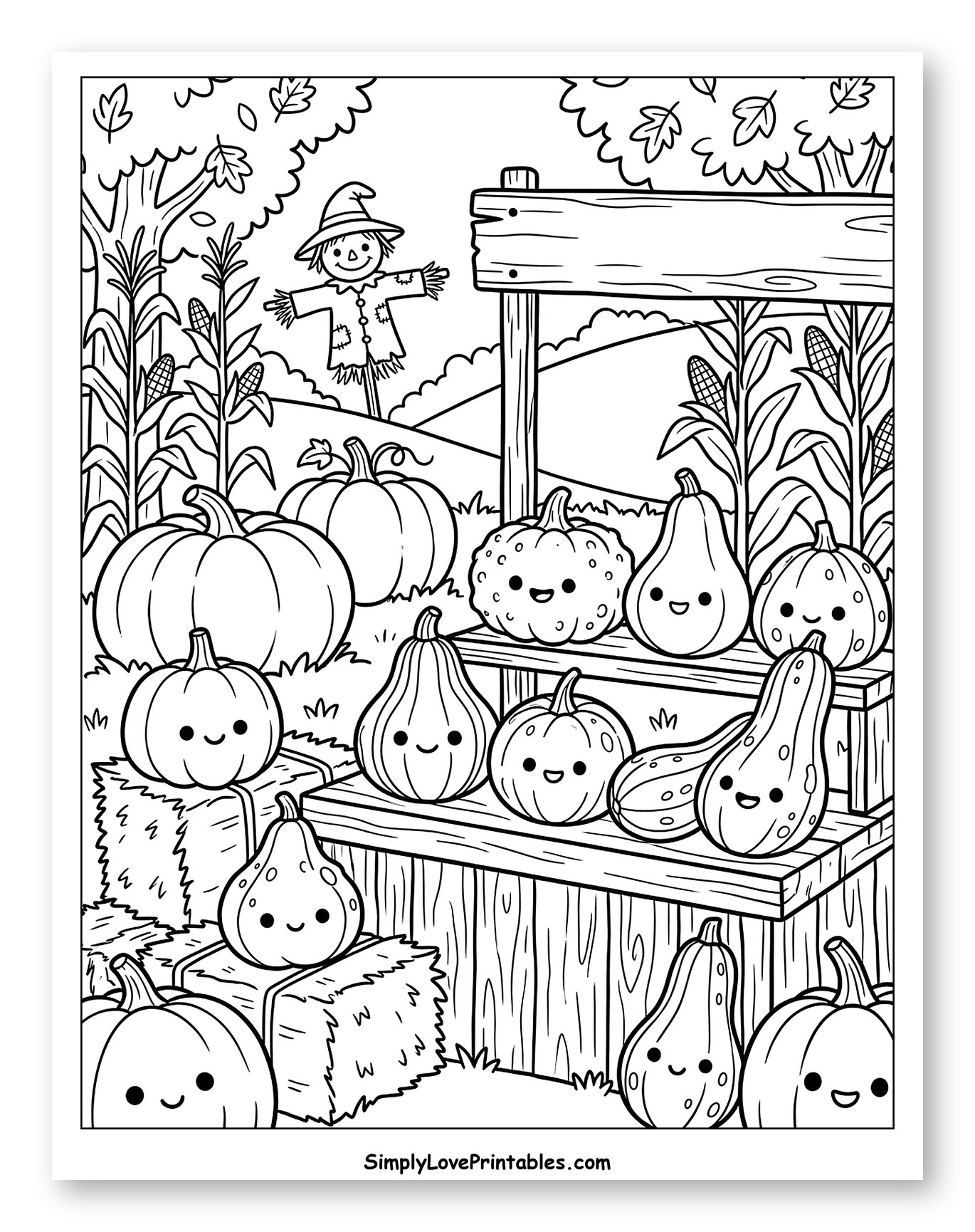 Happy Pumpkins and Gourds at a Farm Stand