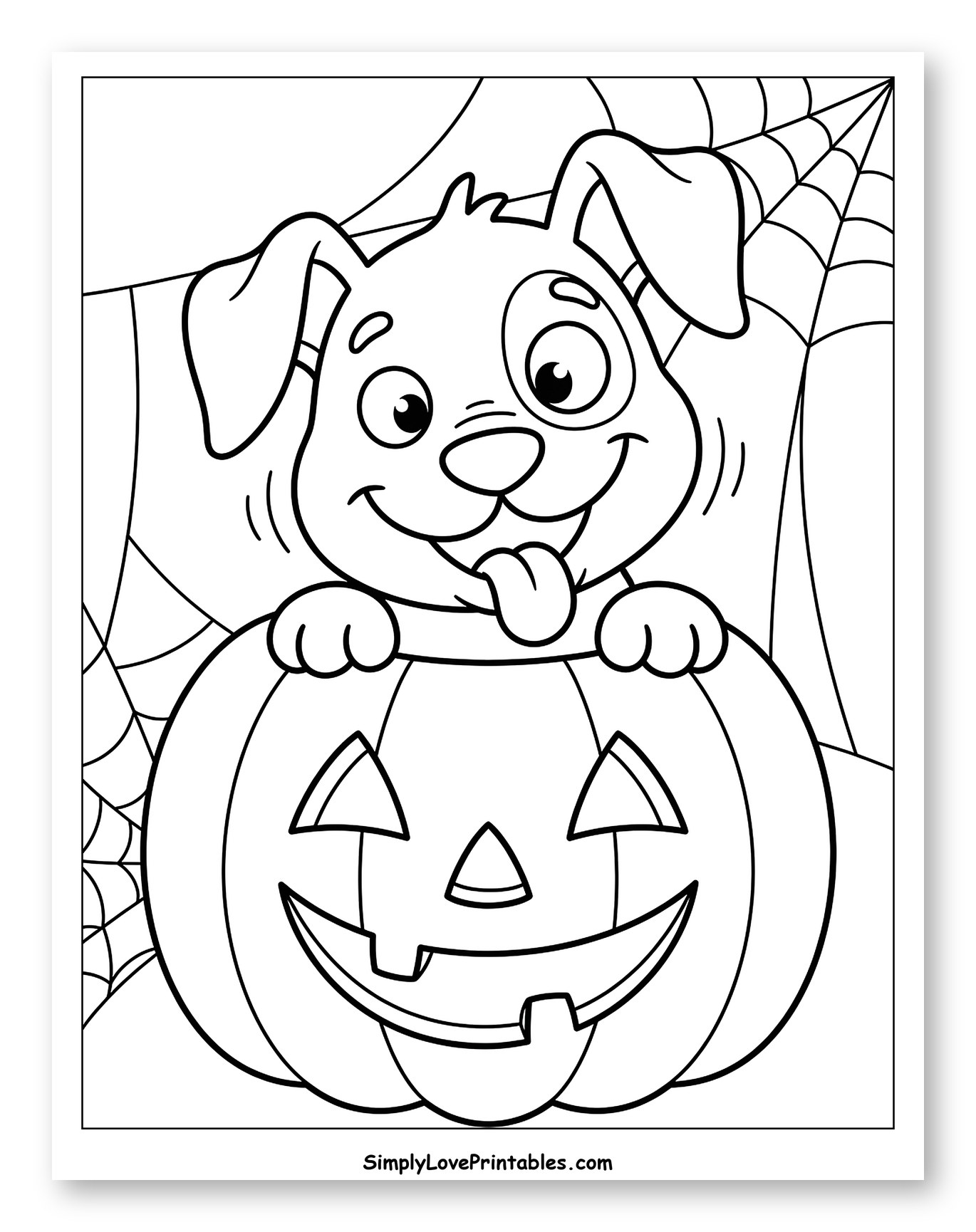 Happy Puppy and Halloween Pumpkin to Color for Kids