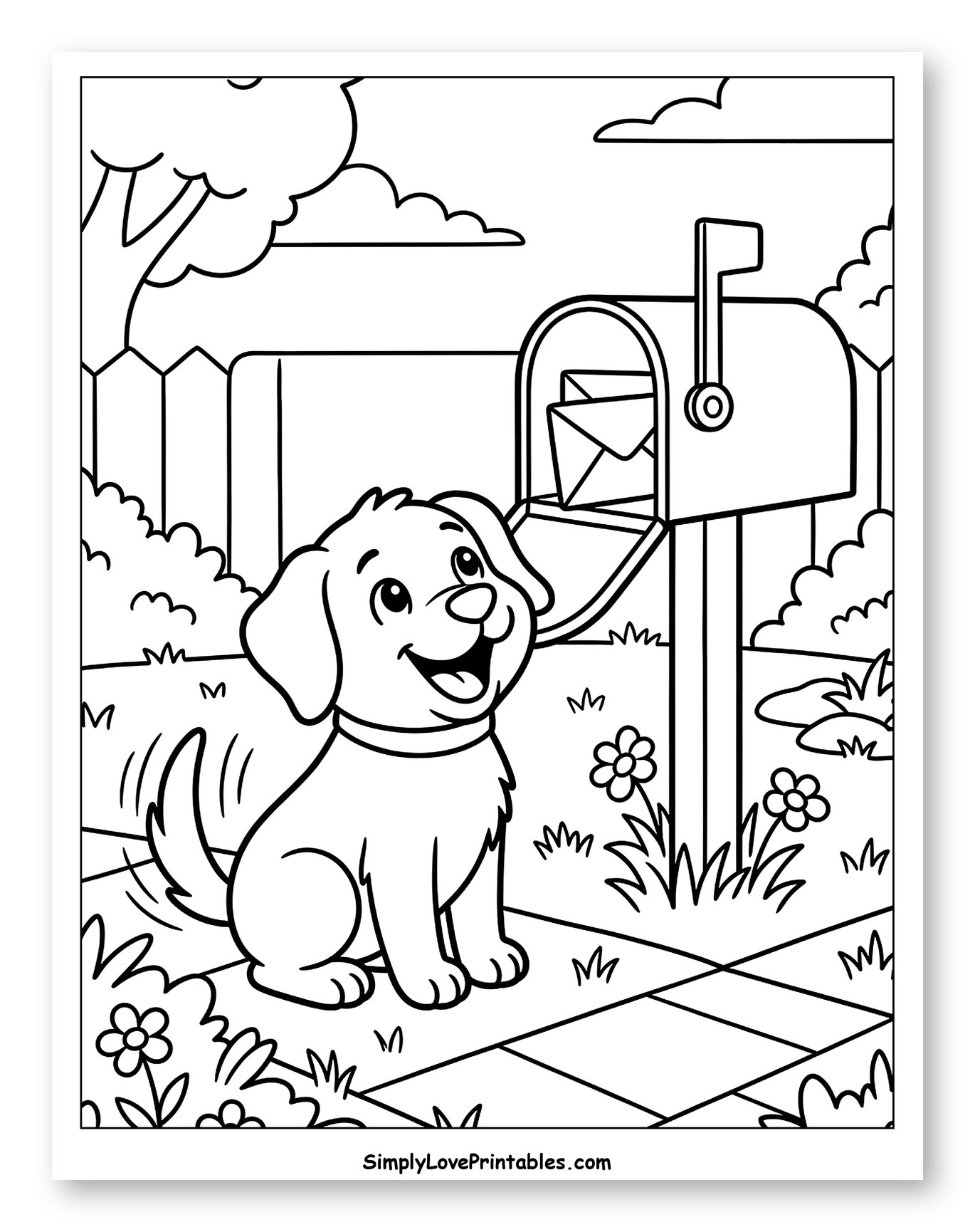 Happy Puppy by an Open Mailbox
