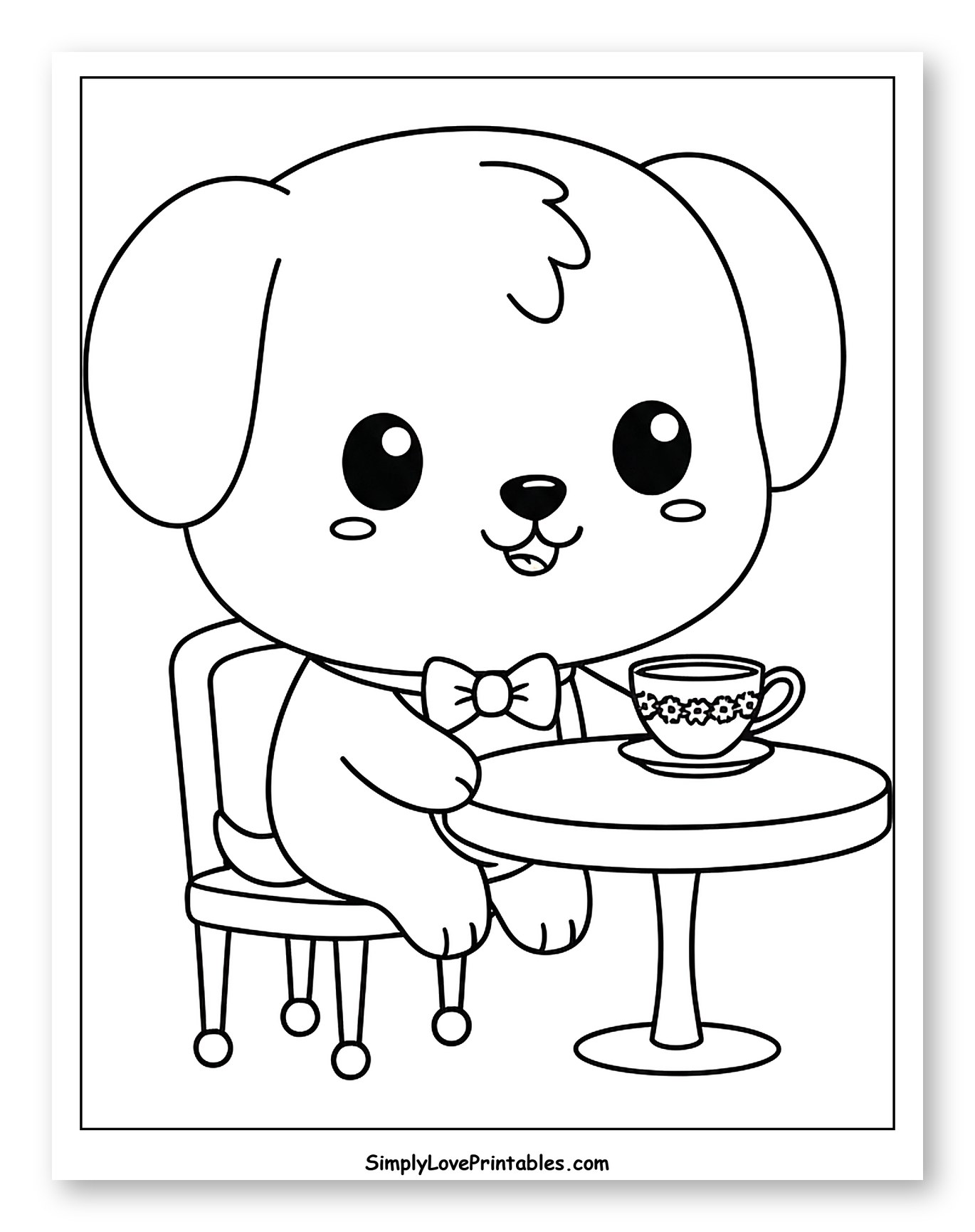 Happy Puppy Enjoying Tea with Bow Tie