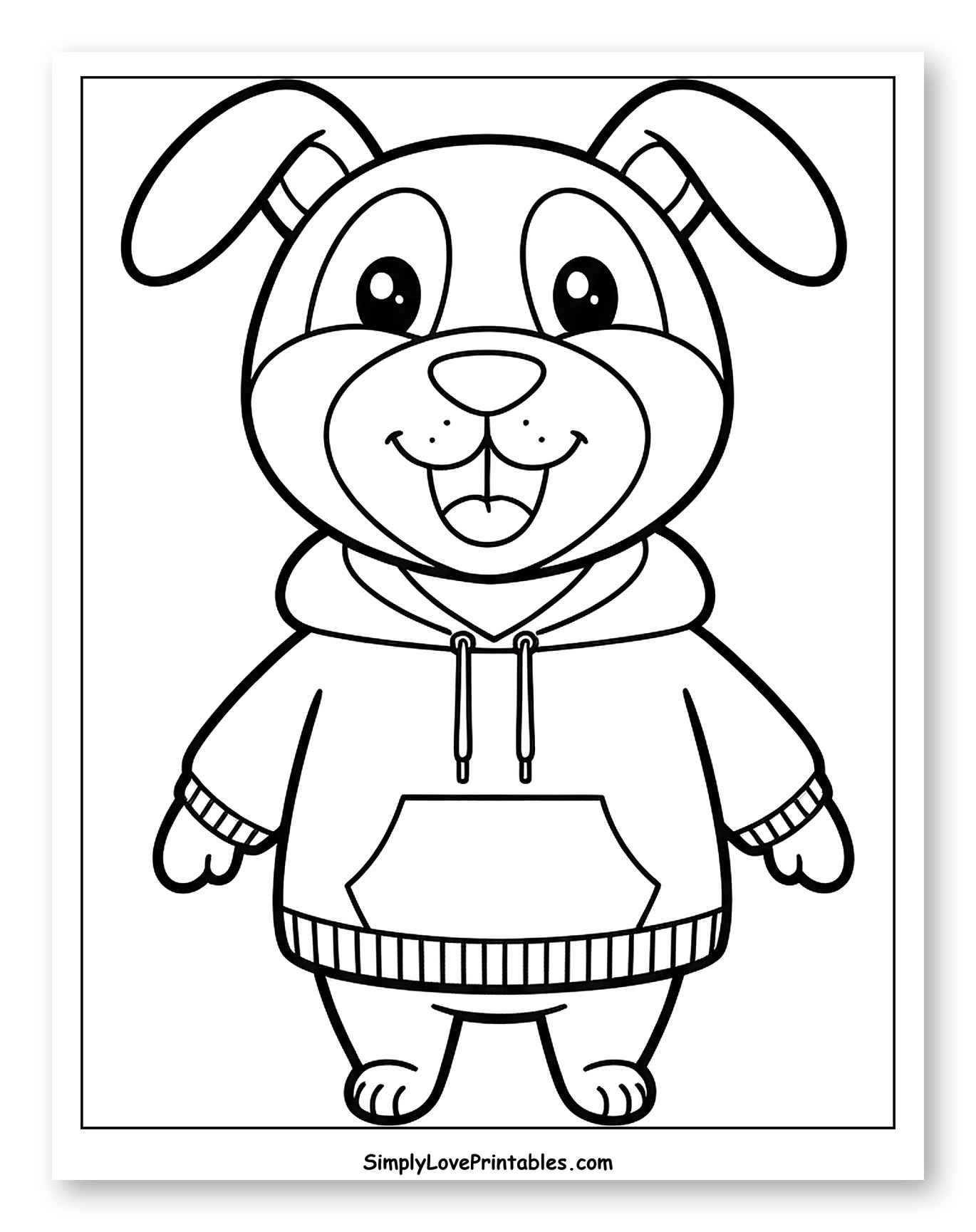Happy Puppy in a Cozy Hoodie Coloring Page for Toddlers