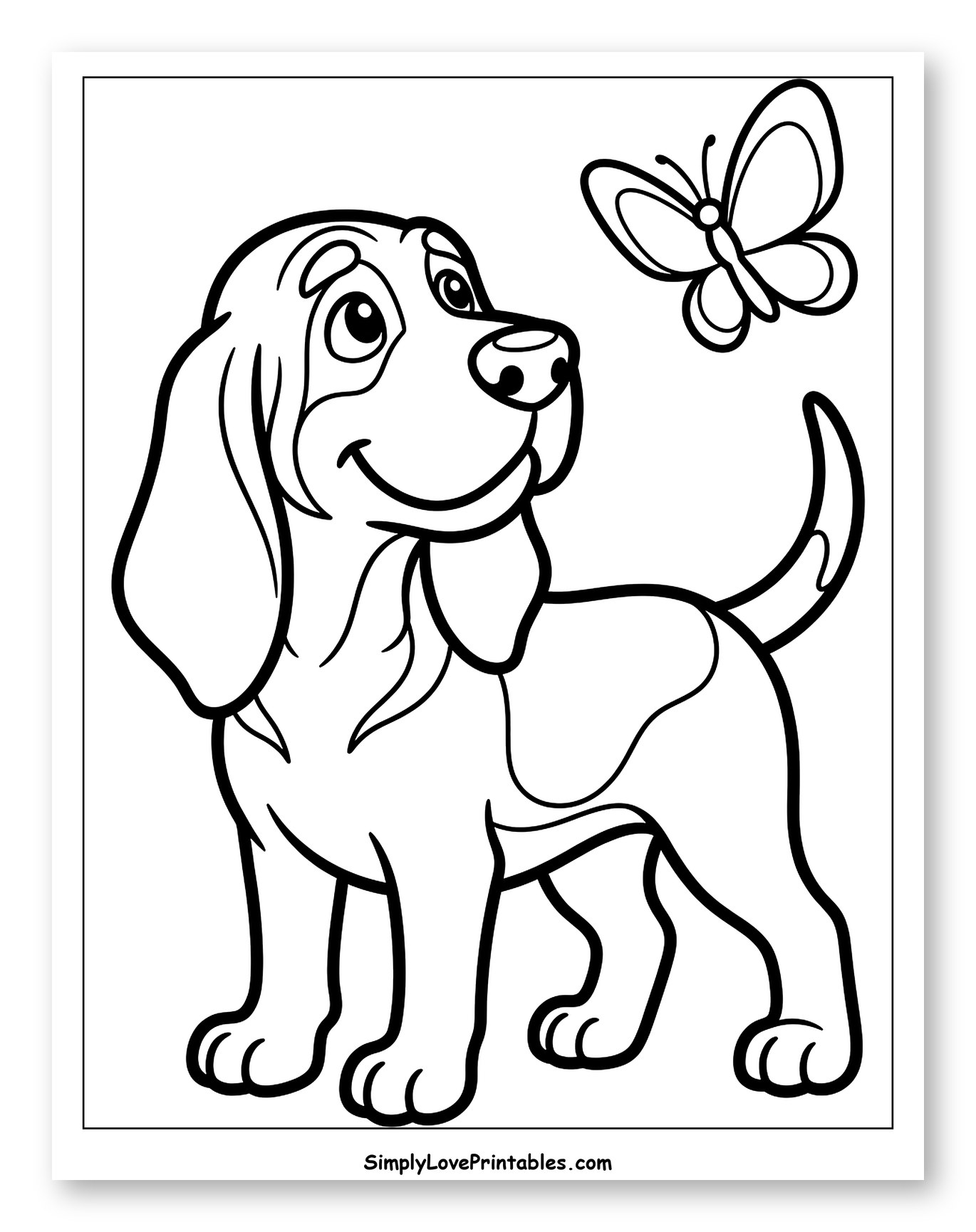 Happy Puppy Looking at a Butterfly