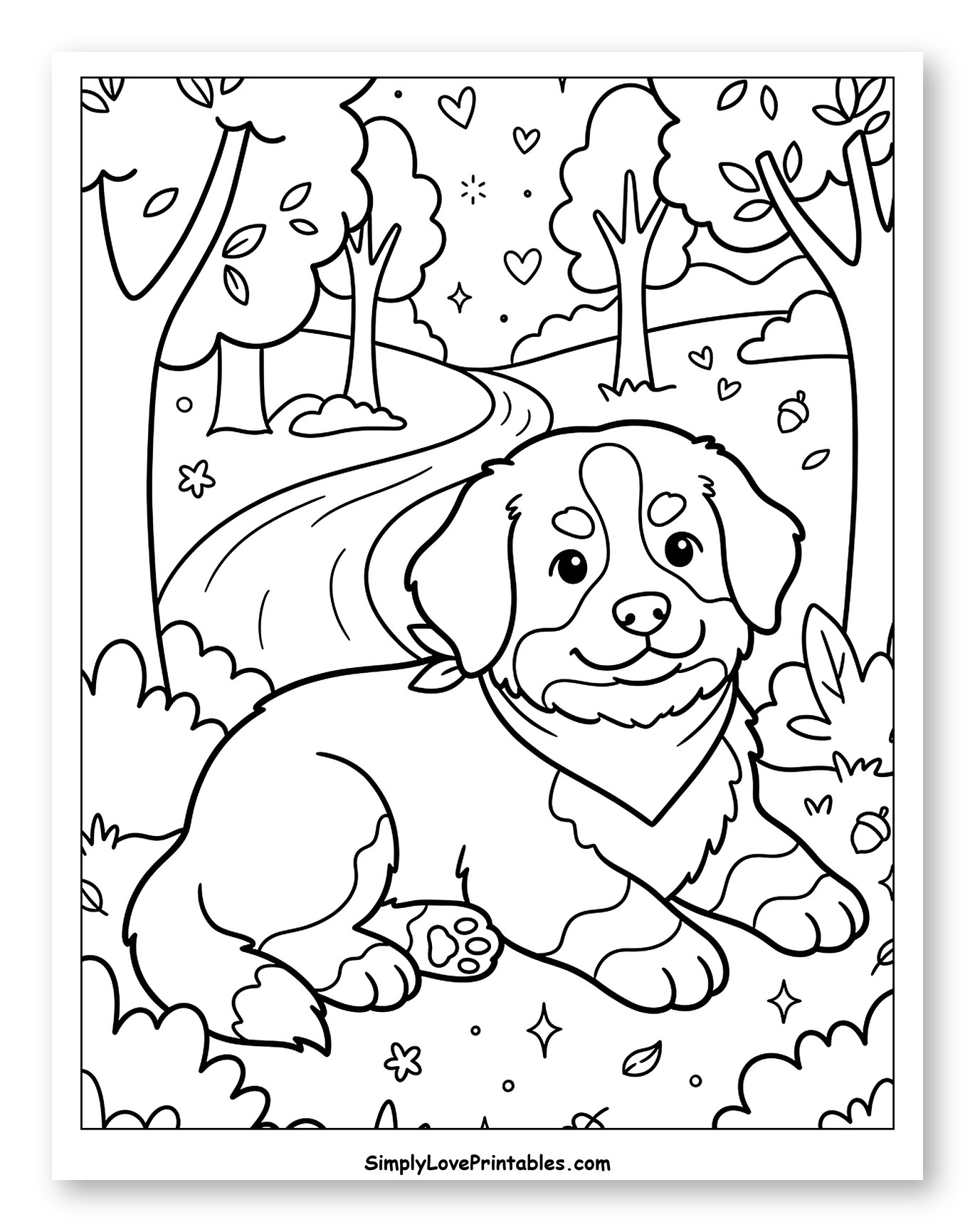 Happy Puppy Lying by a Path to Color for Adults