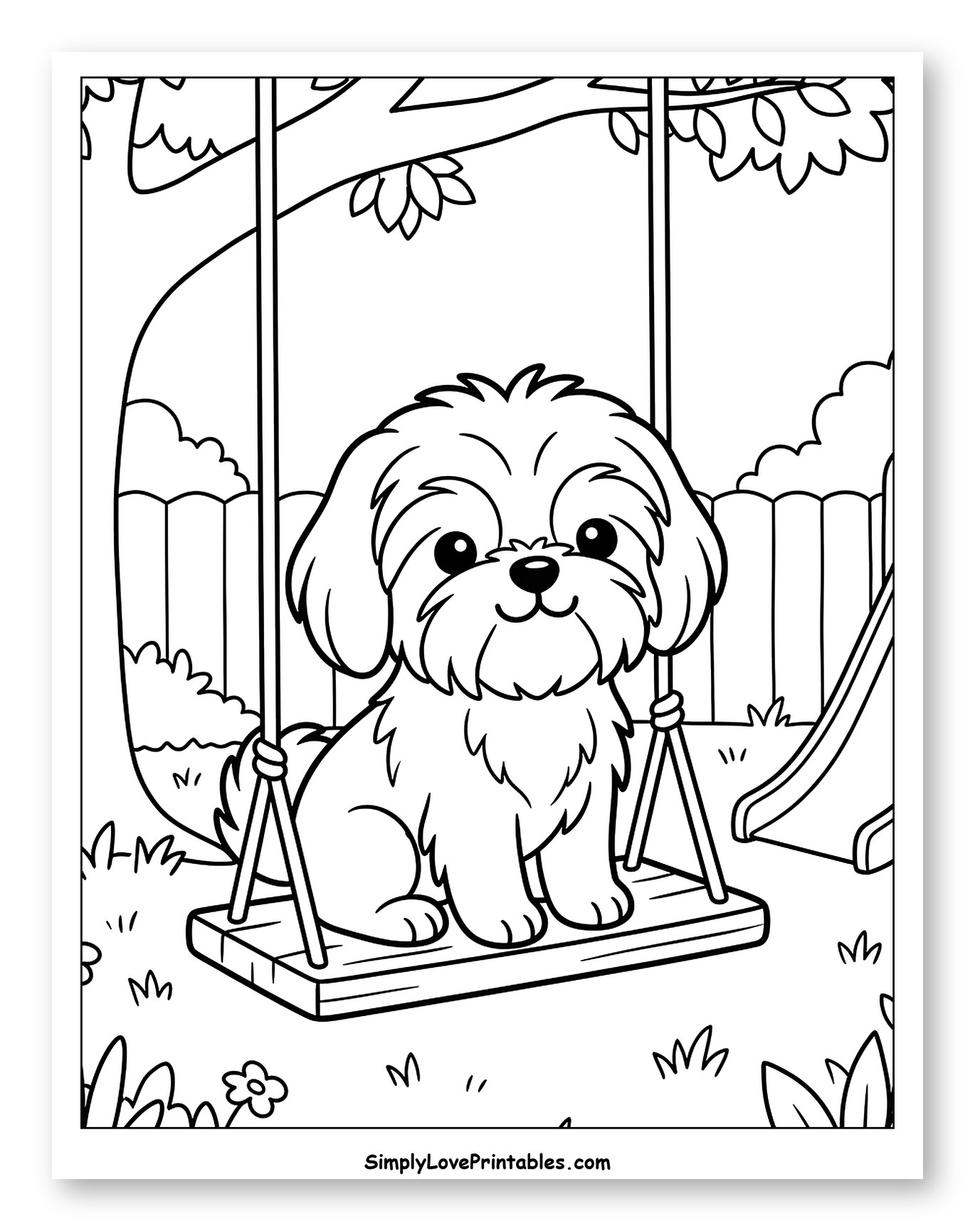 Happy Puppy on a Backyard Swing