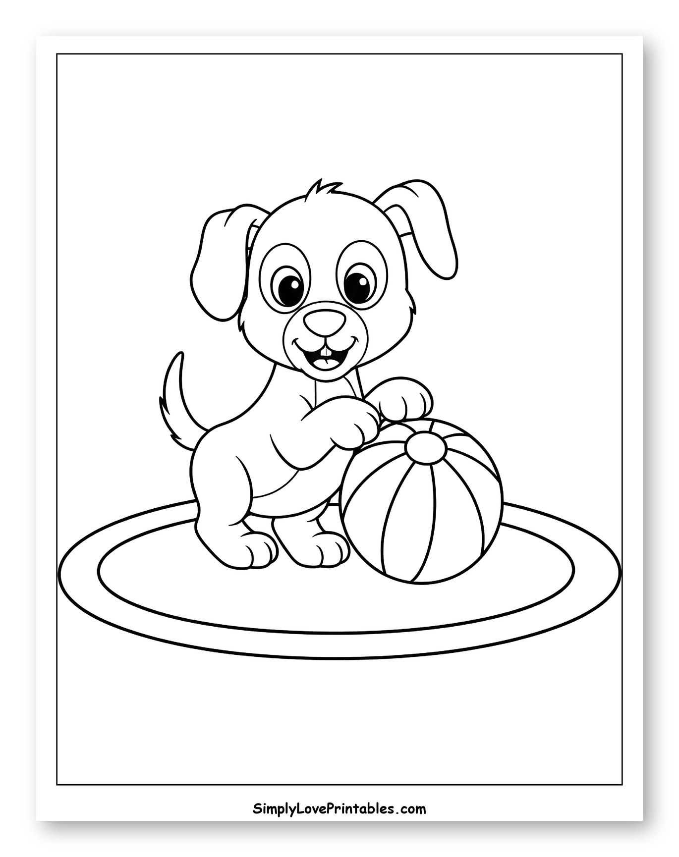 Happy Puppy with Ball on a Rug to Color for Toddlers