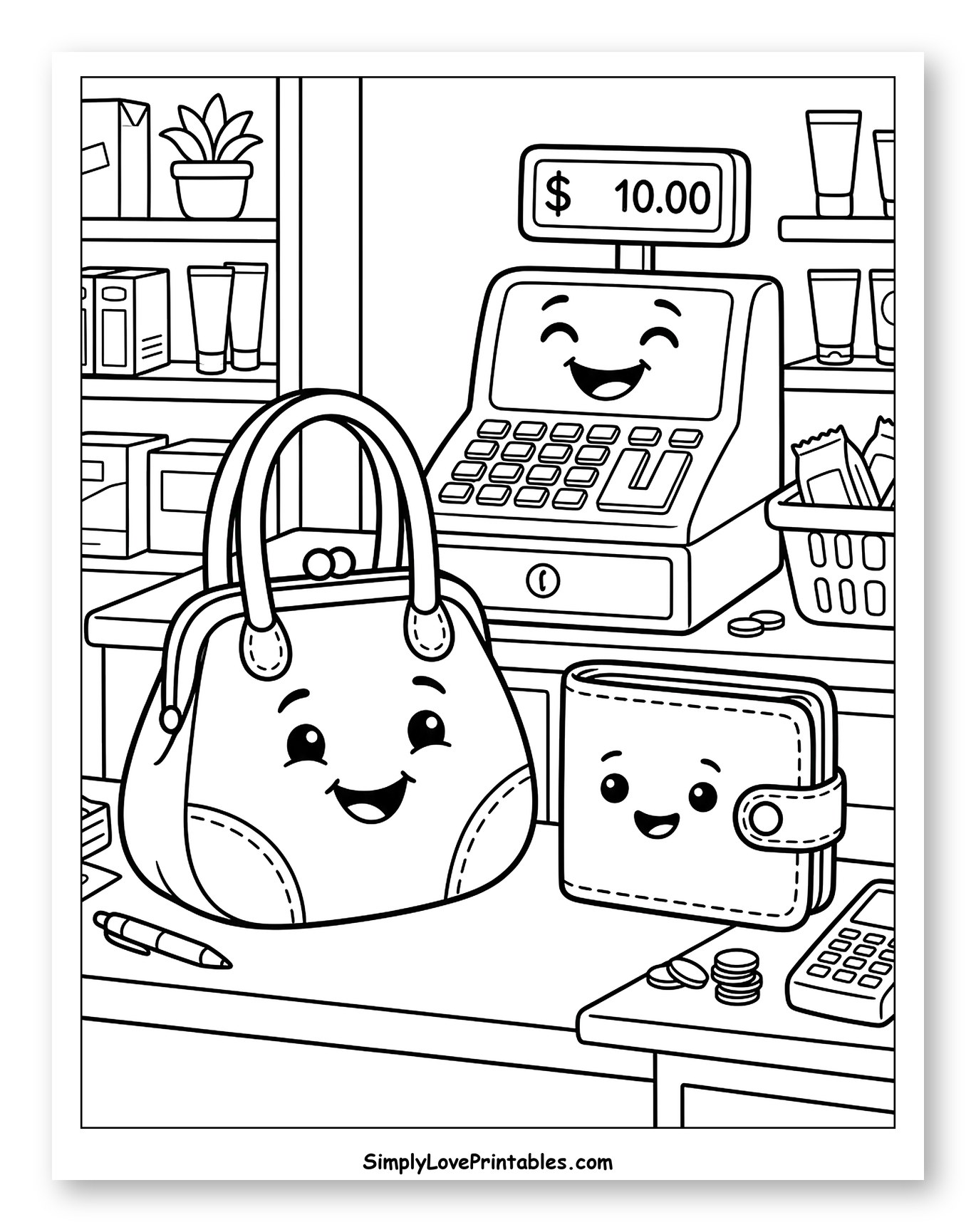 Happy Purse, Wallet, and Cash Register