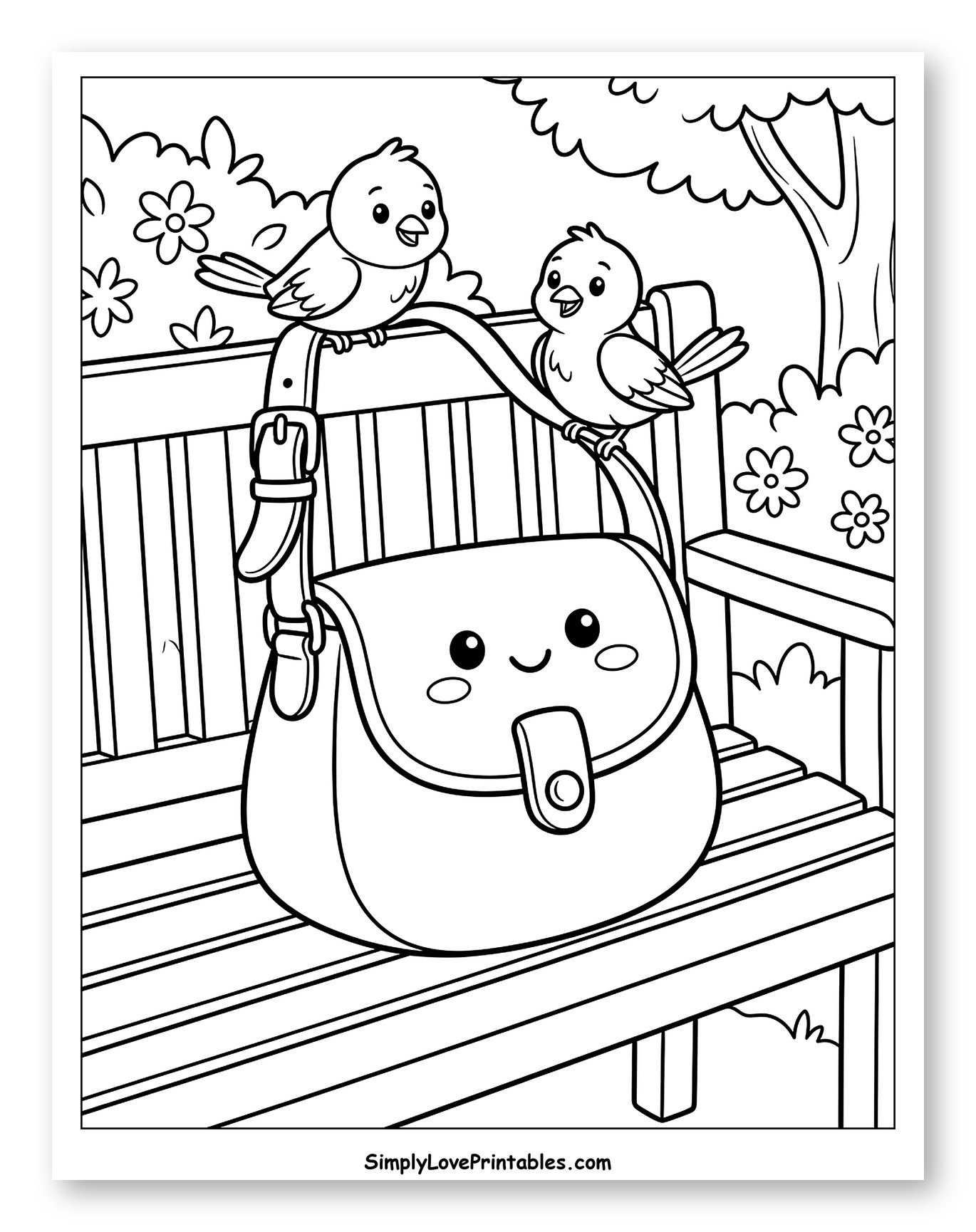 Happy Purse with Birds on a Park Bench