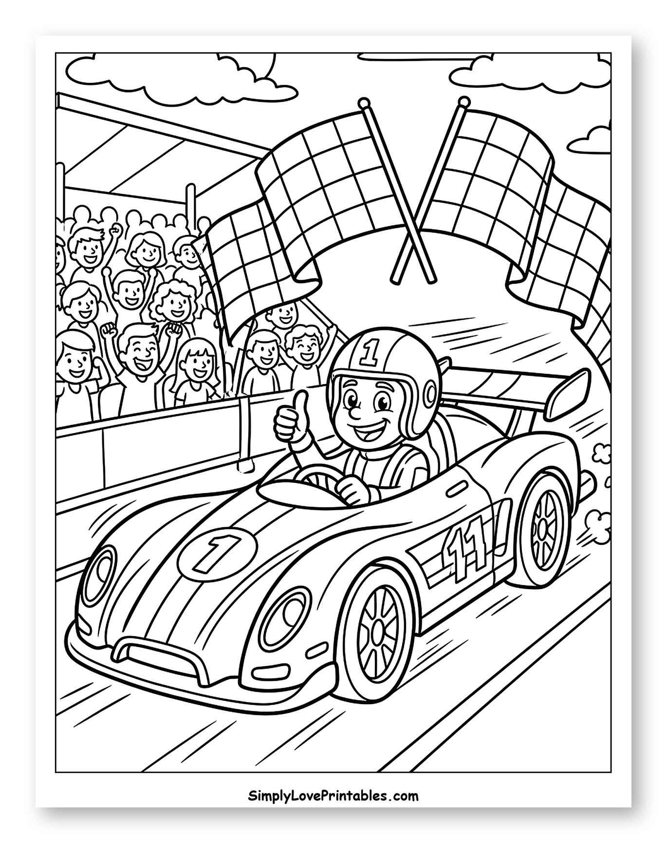 Happy Race Car Driver and Cheering Crowd