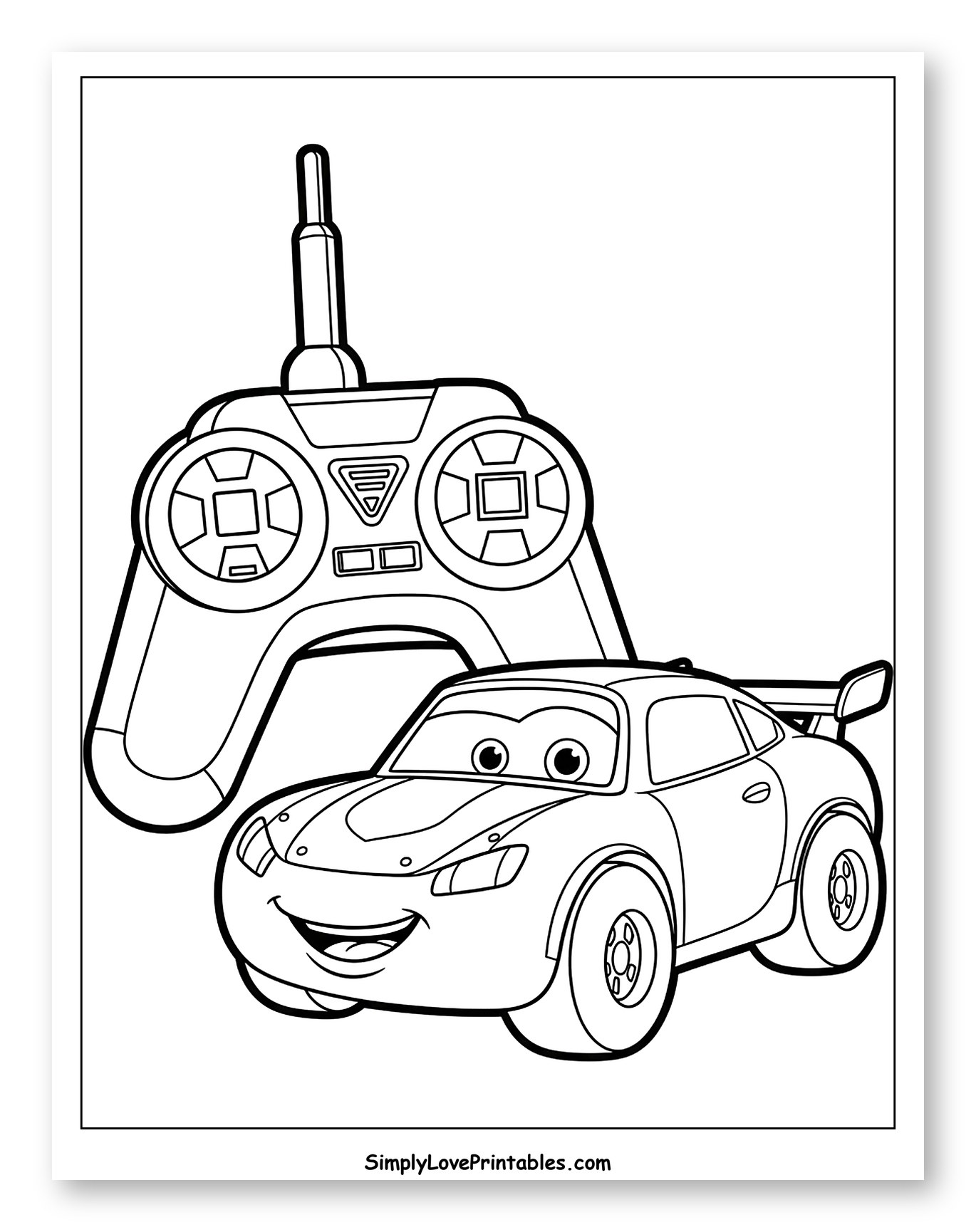 Happy Race Car with Remote Control Coloring Sheet for Toddlers