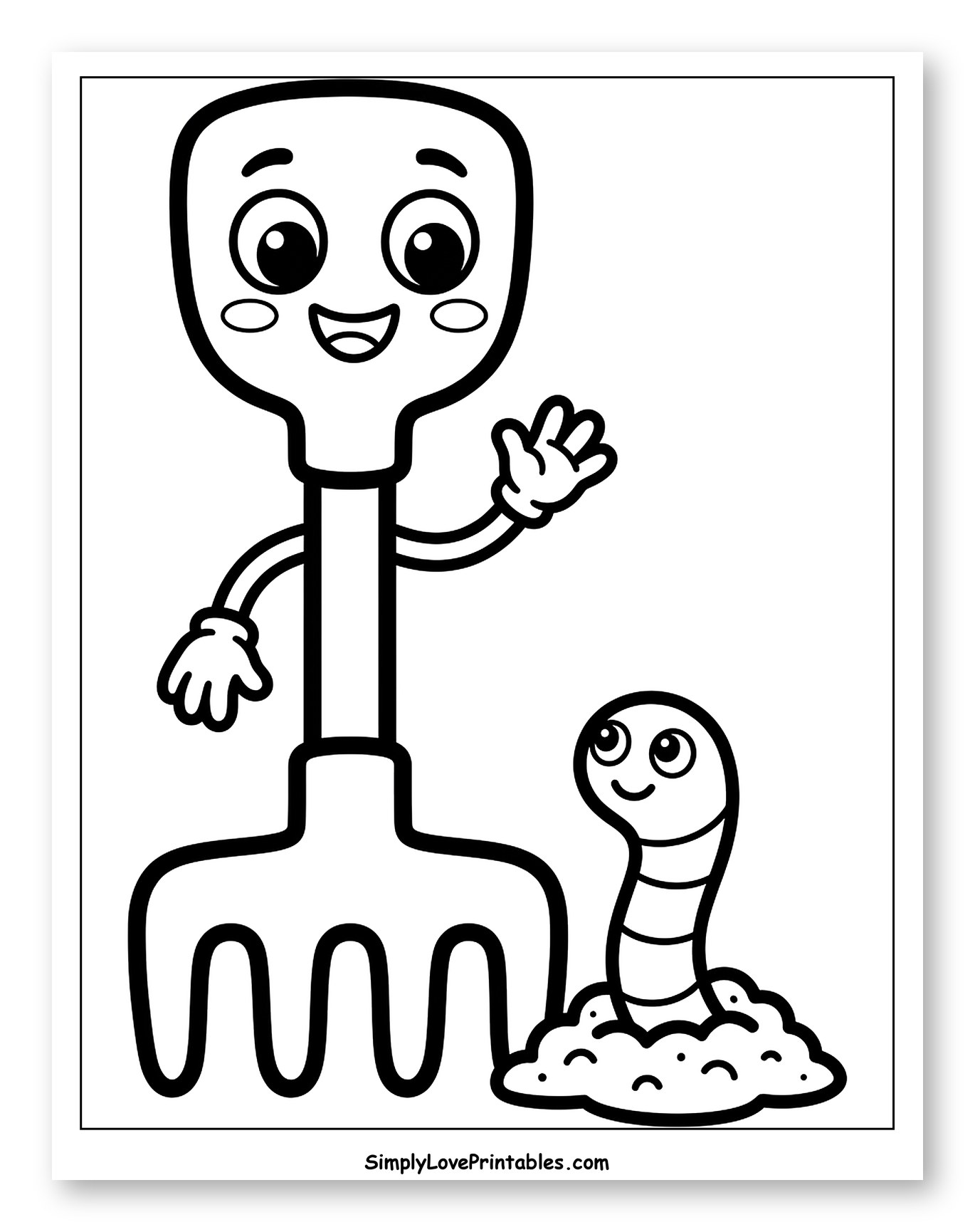 Happy Rake Waving with a Friendly Worm