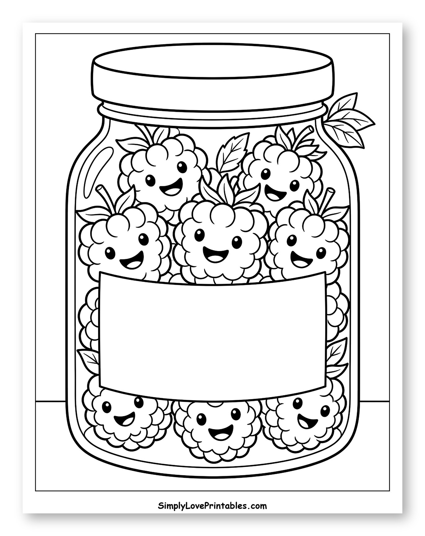 Happy Raspberry Jam Jar Coloring Sheet for Kids