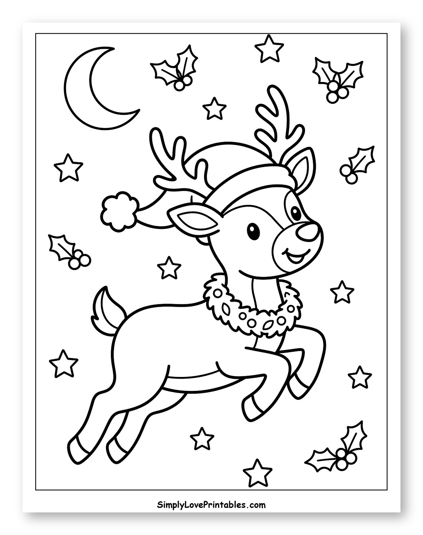 Happy Reindeer Soaring Under the Crescent Moon