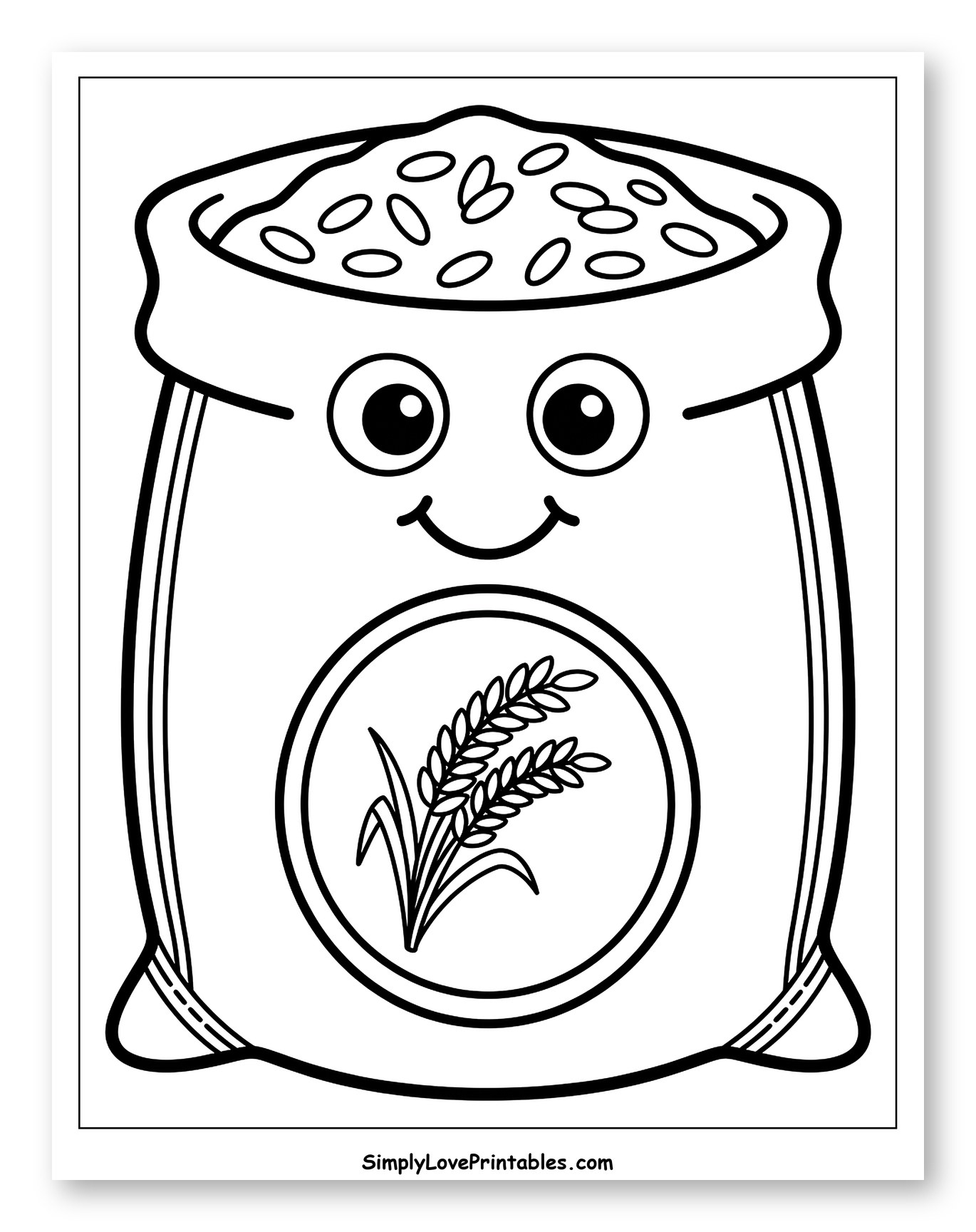 Happy Rice Sack with Grain Emblem Coloring Sheet for Toddlers