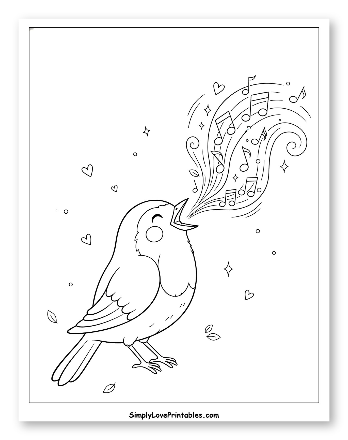Happy Robin Singing with Musical Notes