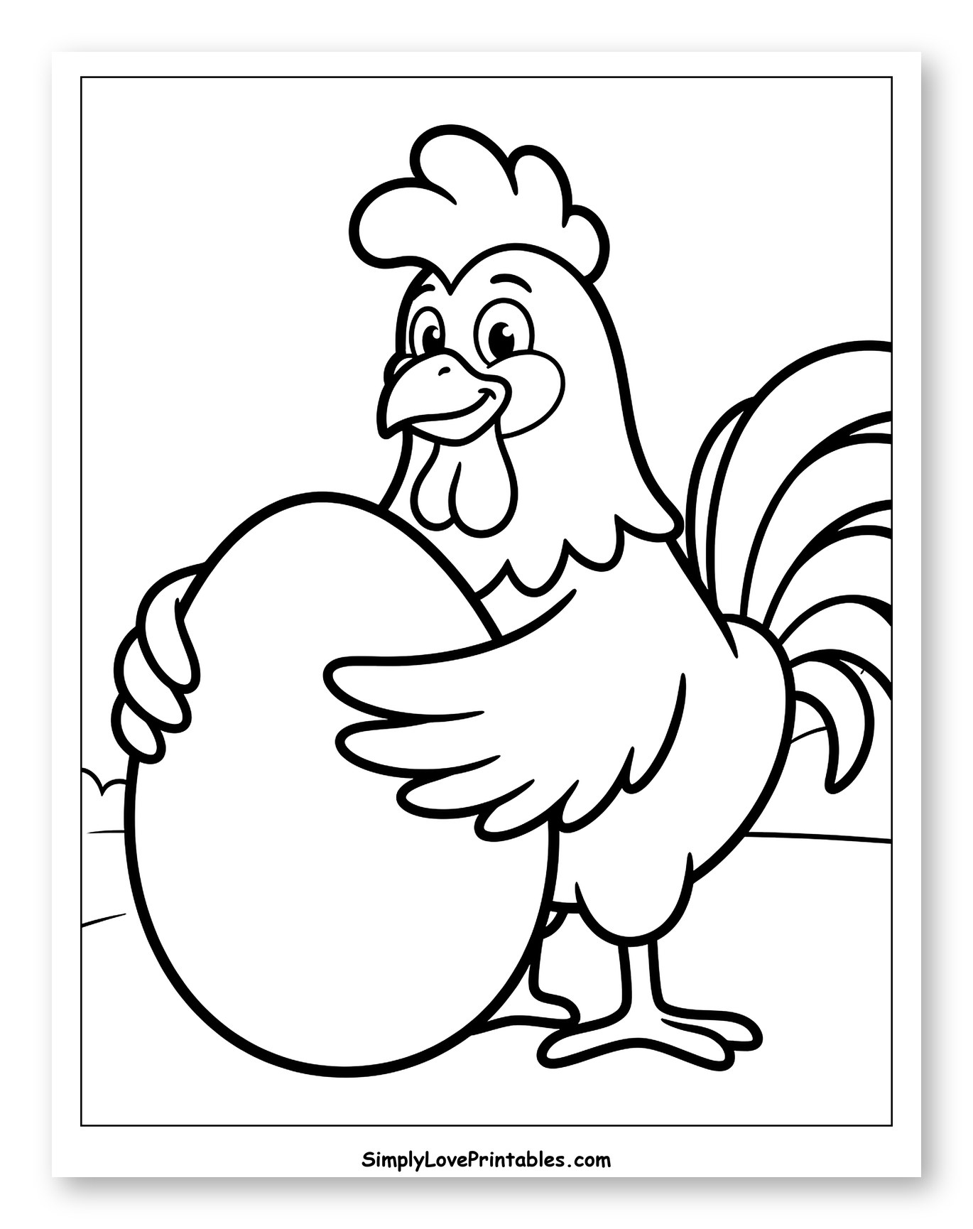 Happy Rooster Holding a Giant Egg