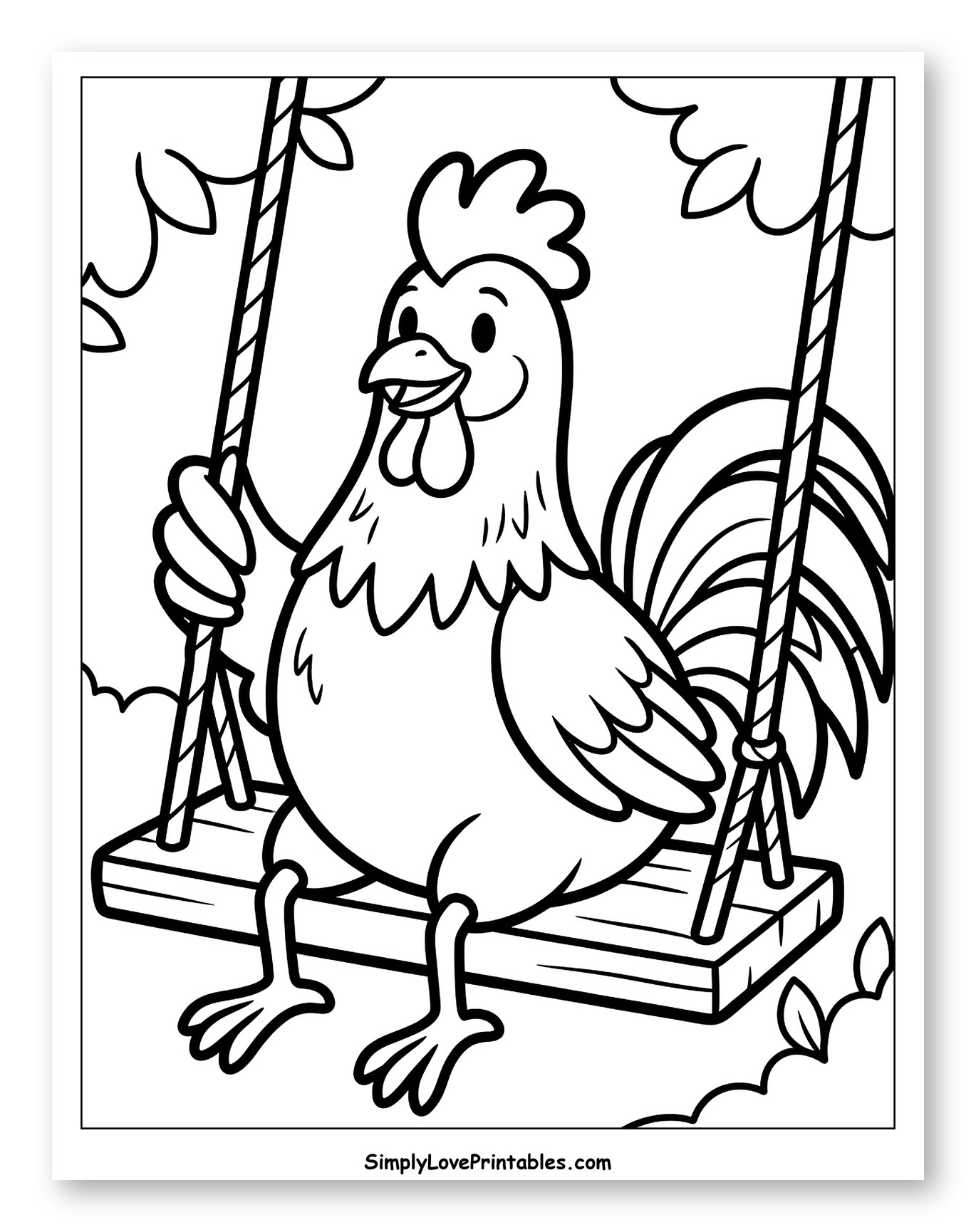 Happy Rooster on a Swing