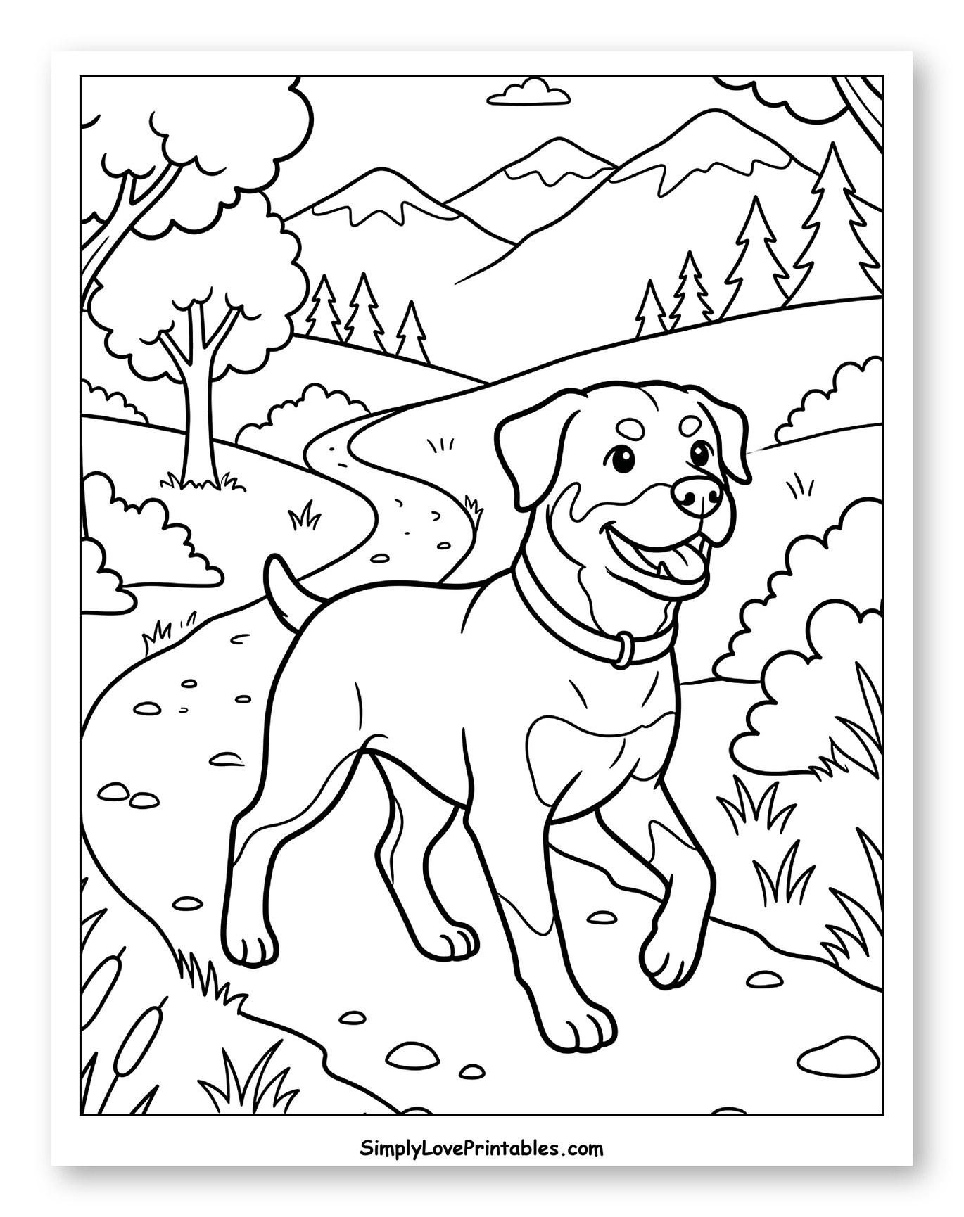 Happy Rottweiler Dog on a Scenic Path