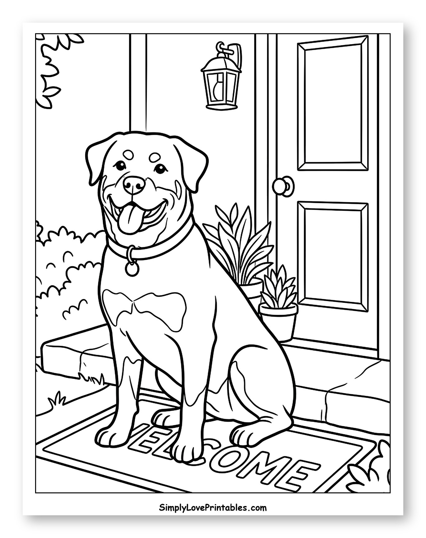 Happy Rottweiler Dog on Welcome Mat