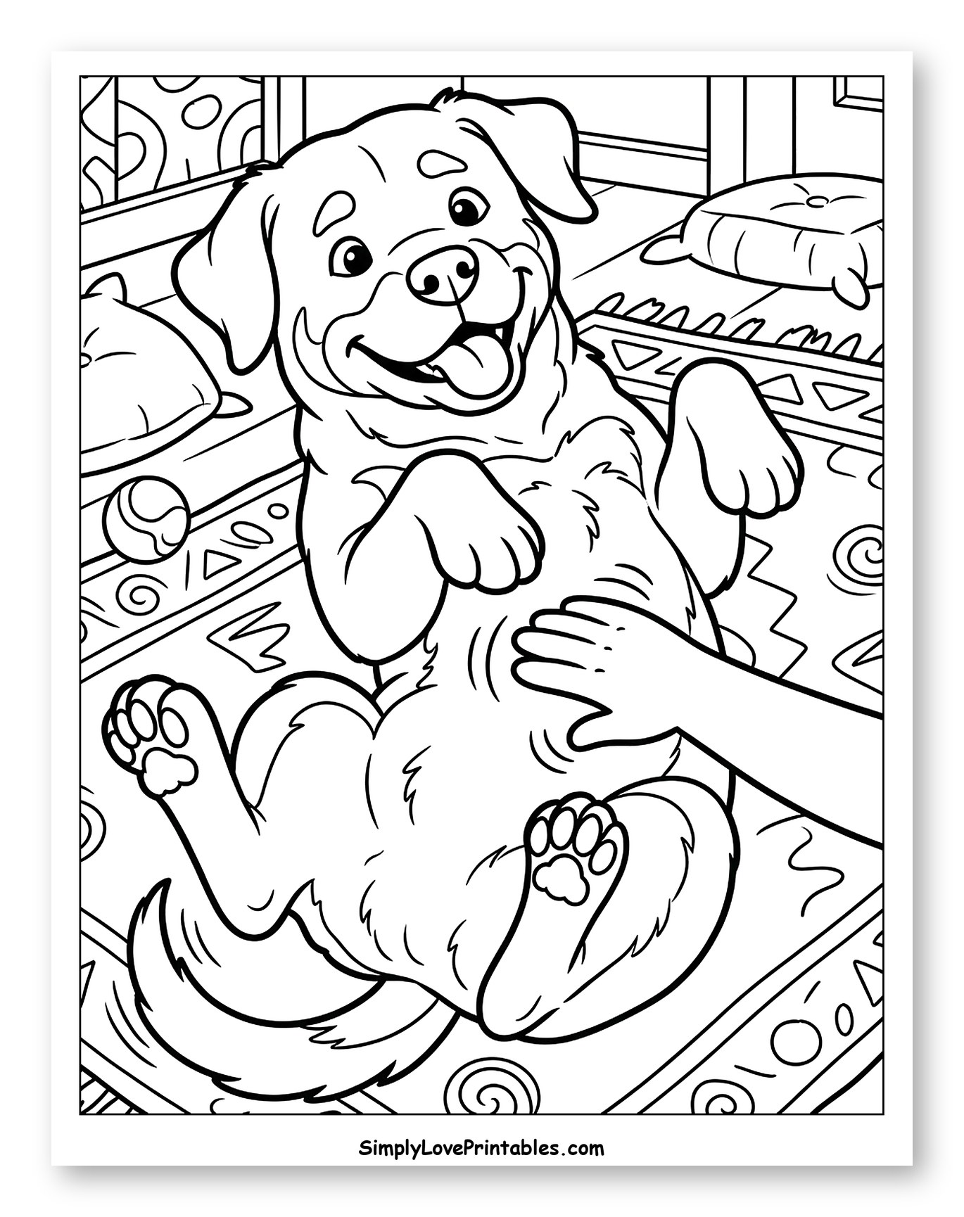 Happy Rottweiler Getting Belly Rub Coloring Page for Kids