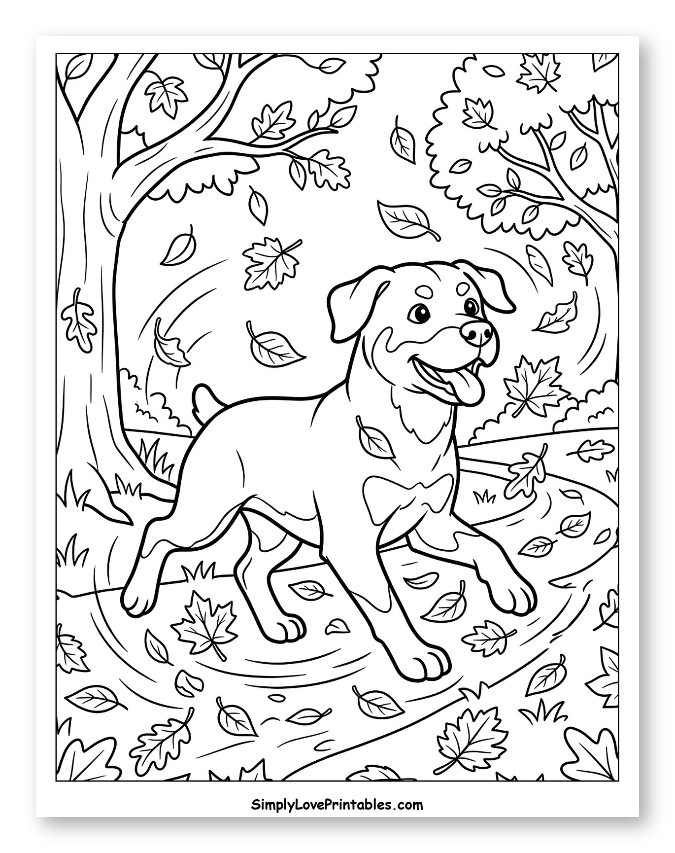 Happy Rottweiler Running Through Fall Leaves