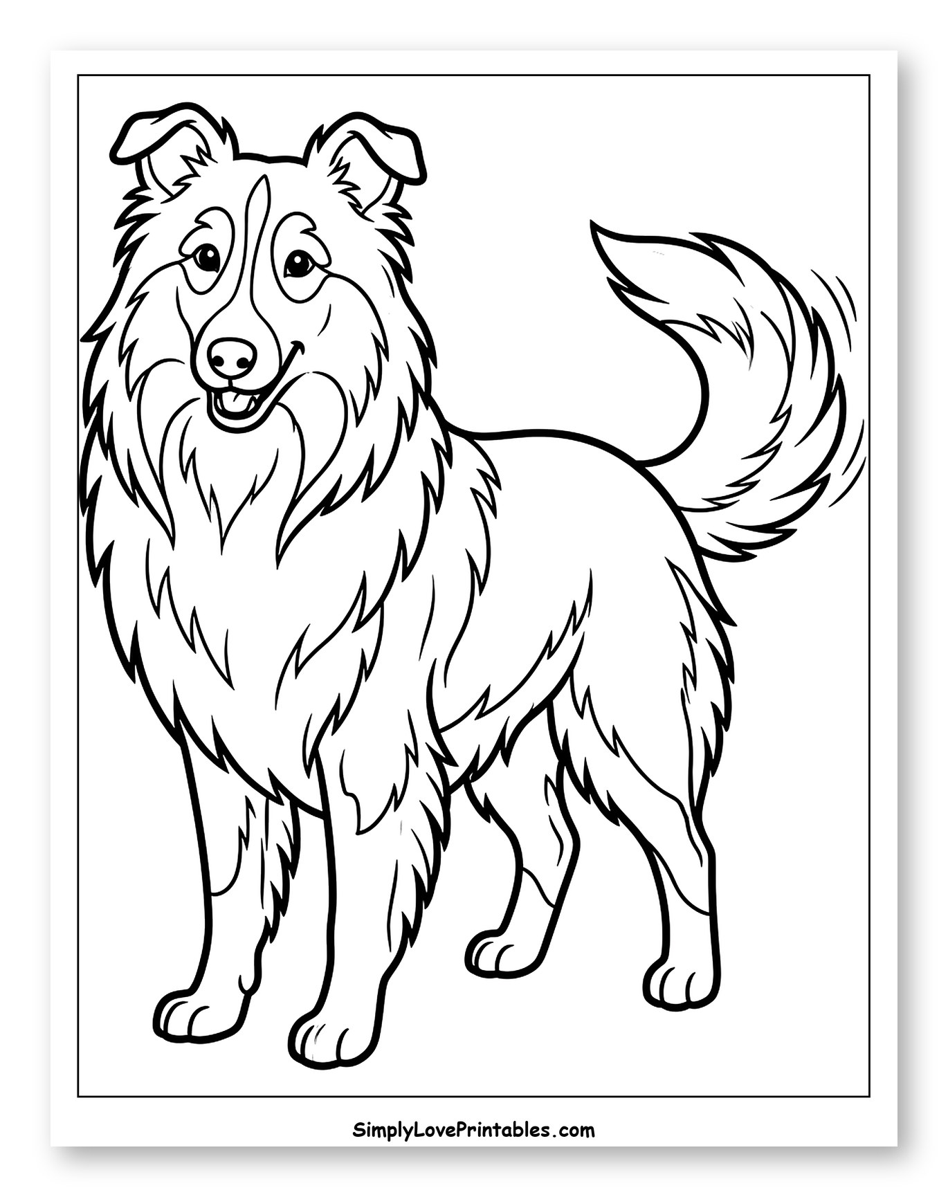 Happy Rough Collie Dog Standing to Color for Toddlers