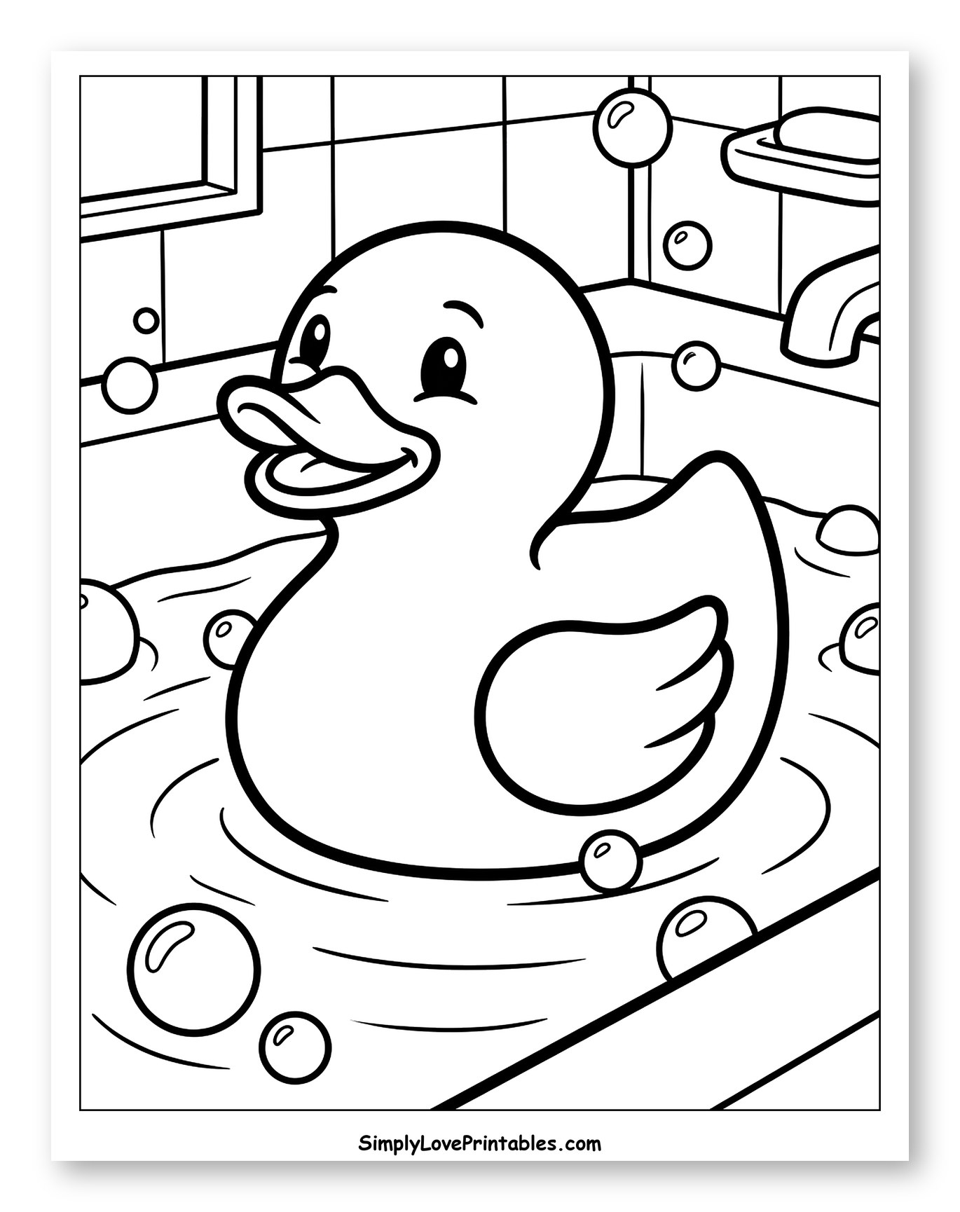 Happy Rubber Duck Floating in a Bathtub