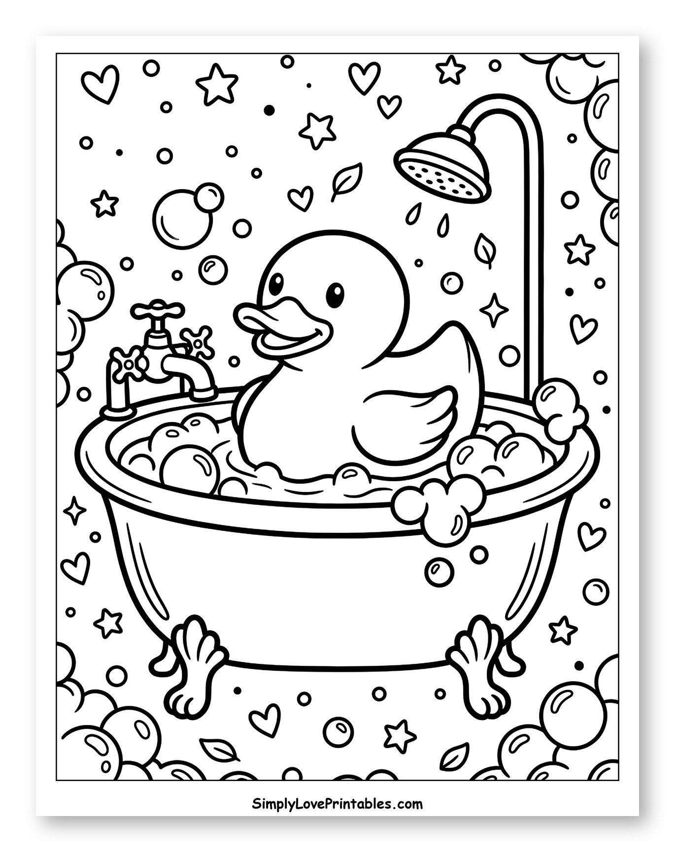 Happy Rubber Duck in a Bubbly Bathtub