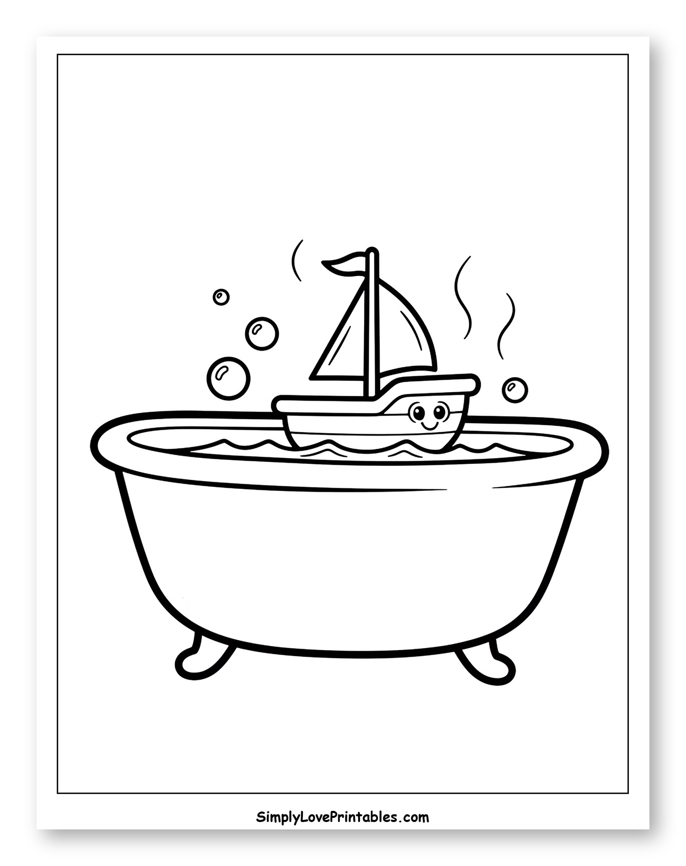 Happy Sailboat in a Warm Bathtub Coloring Sheet for Toddlers