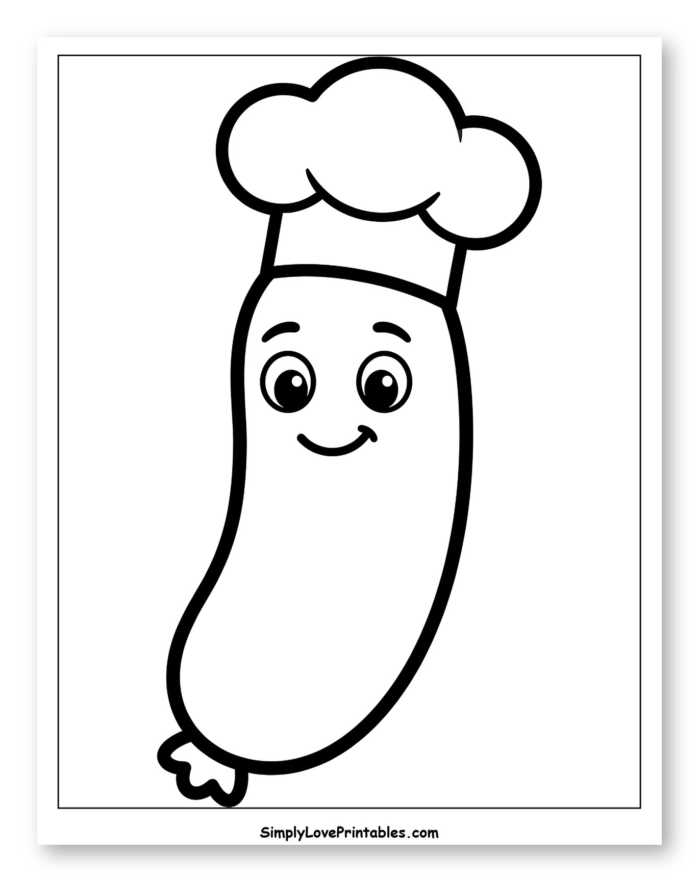 Happy Sausage Character with Chef Hat Coloring Page for Toddlers