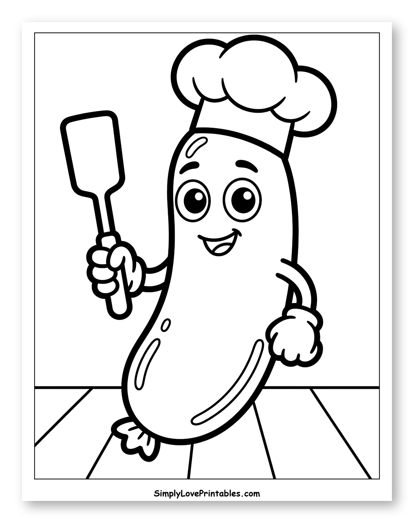 Happy Sausage Chef Holding a Spatula