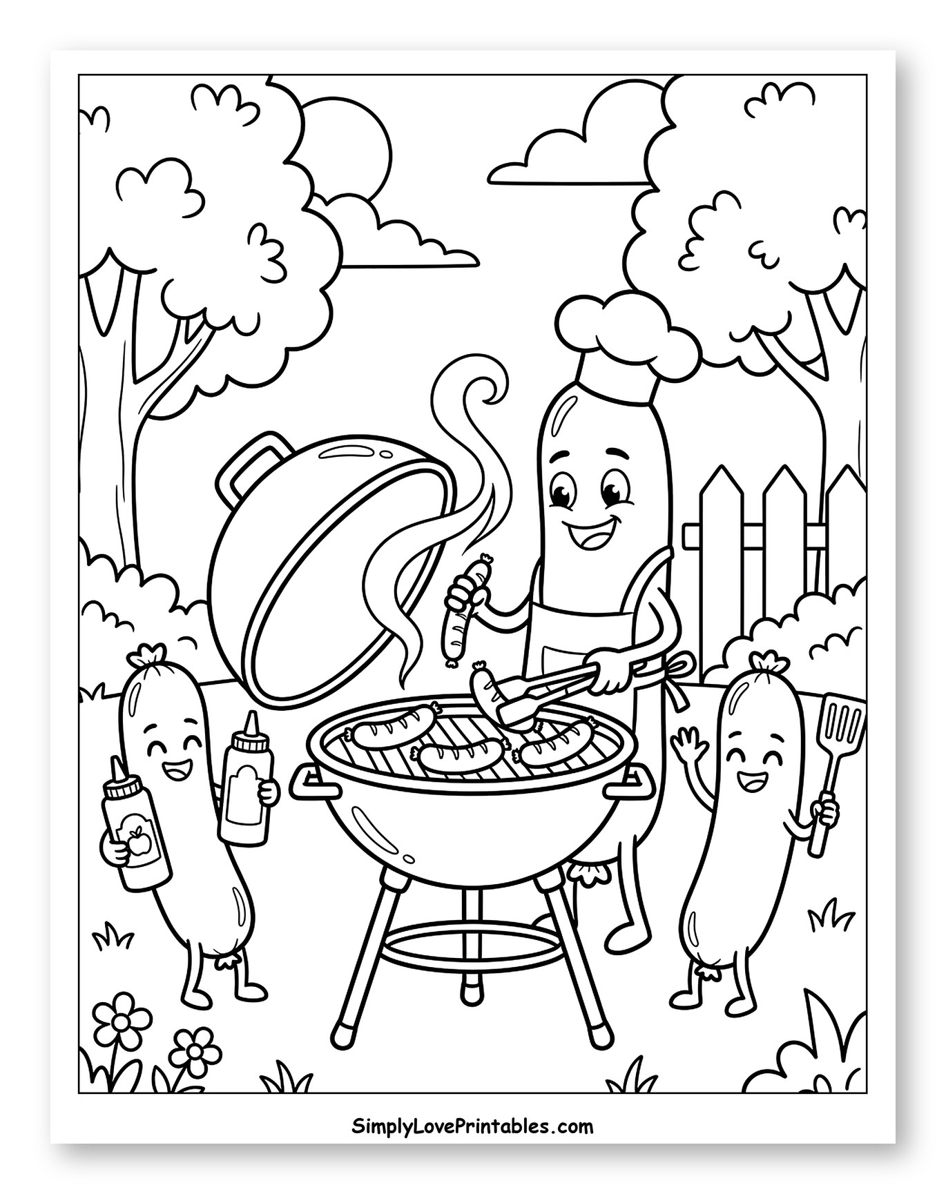 Happy Sausages Grilling Outdoors