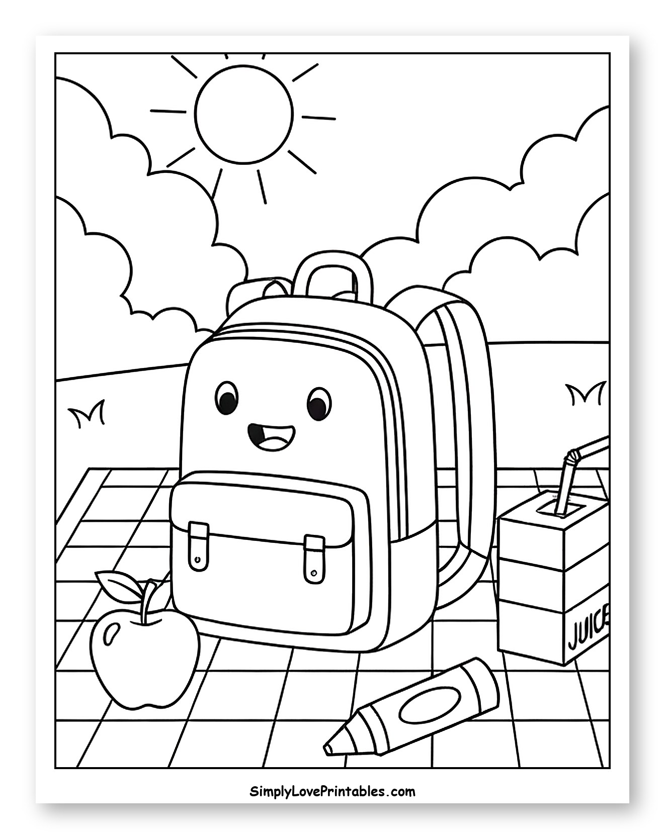 Happy School Backpack Picnic to Color for Kids