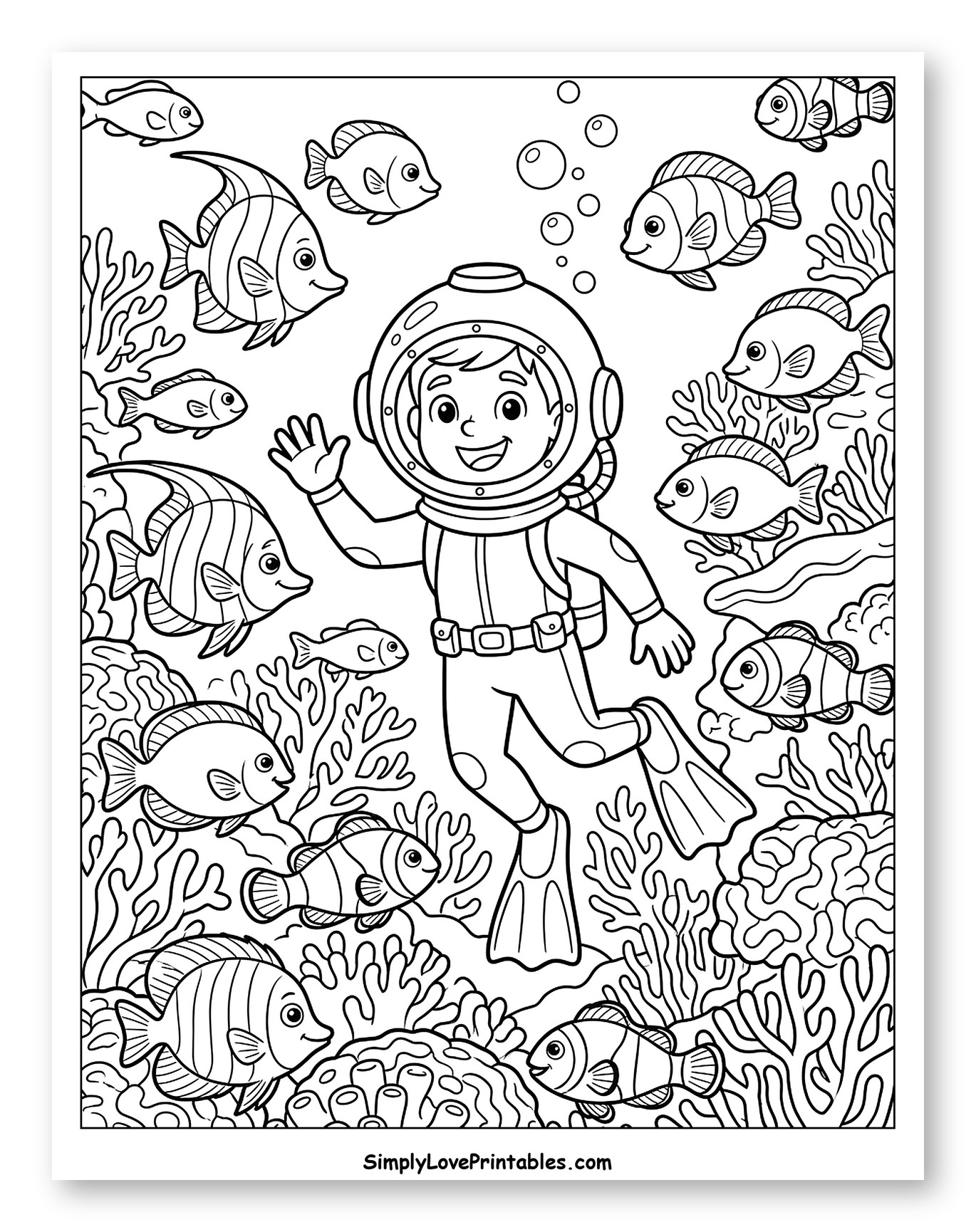 Happy Scuba Diver with Tropical Fish
