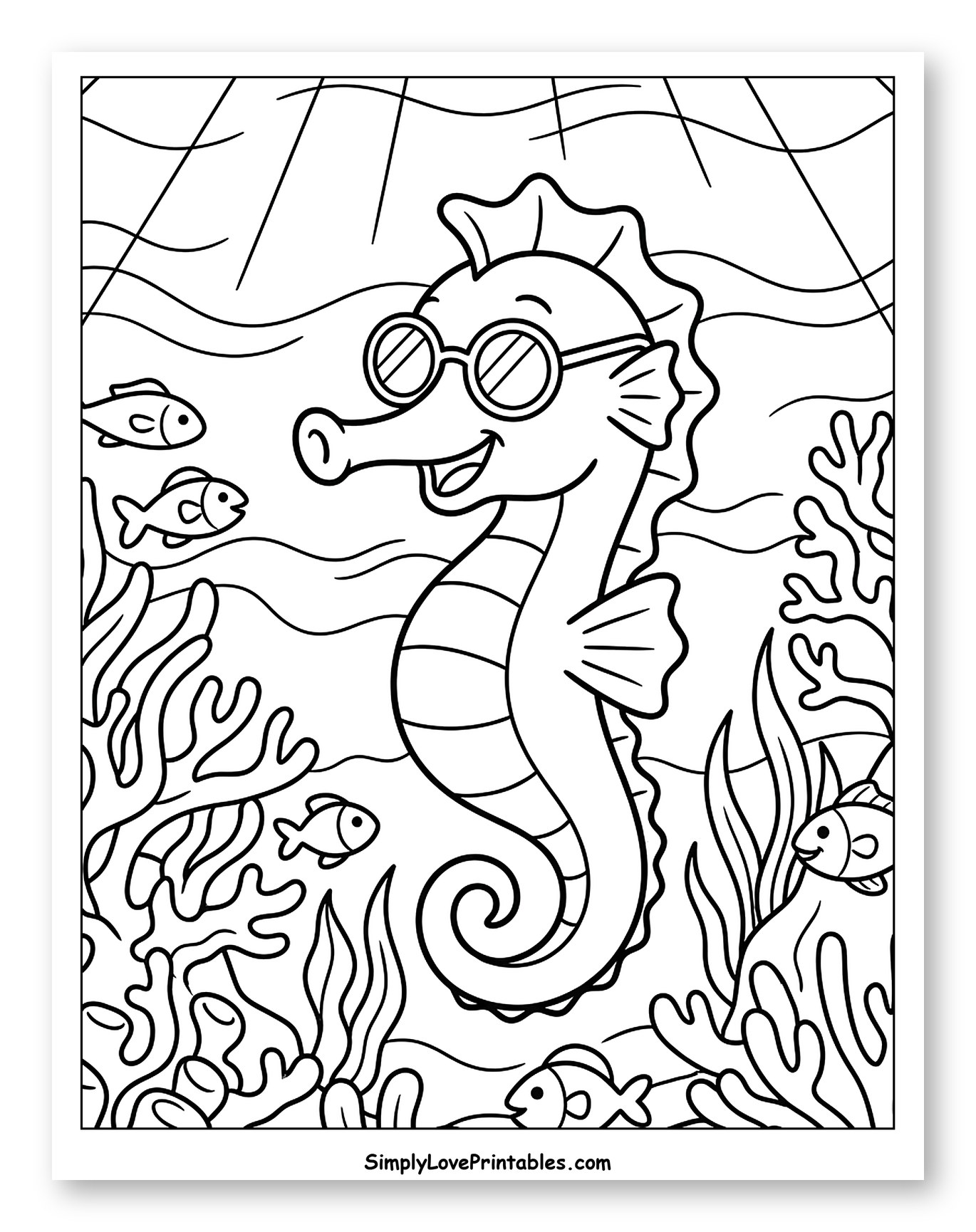 Happy Seahorse with Sunglasses Underwater